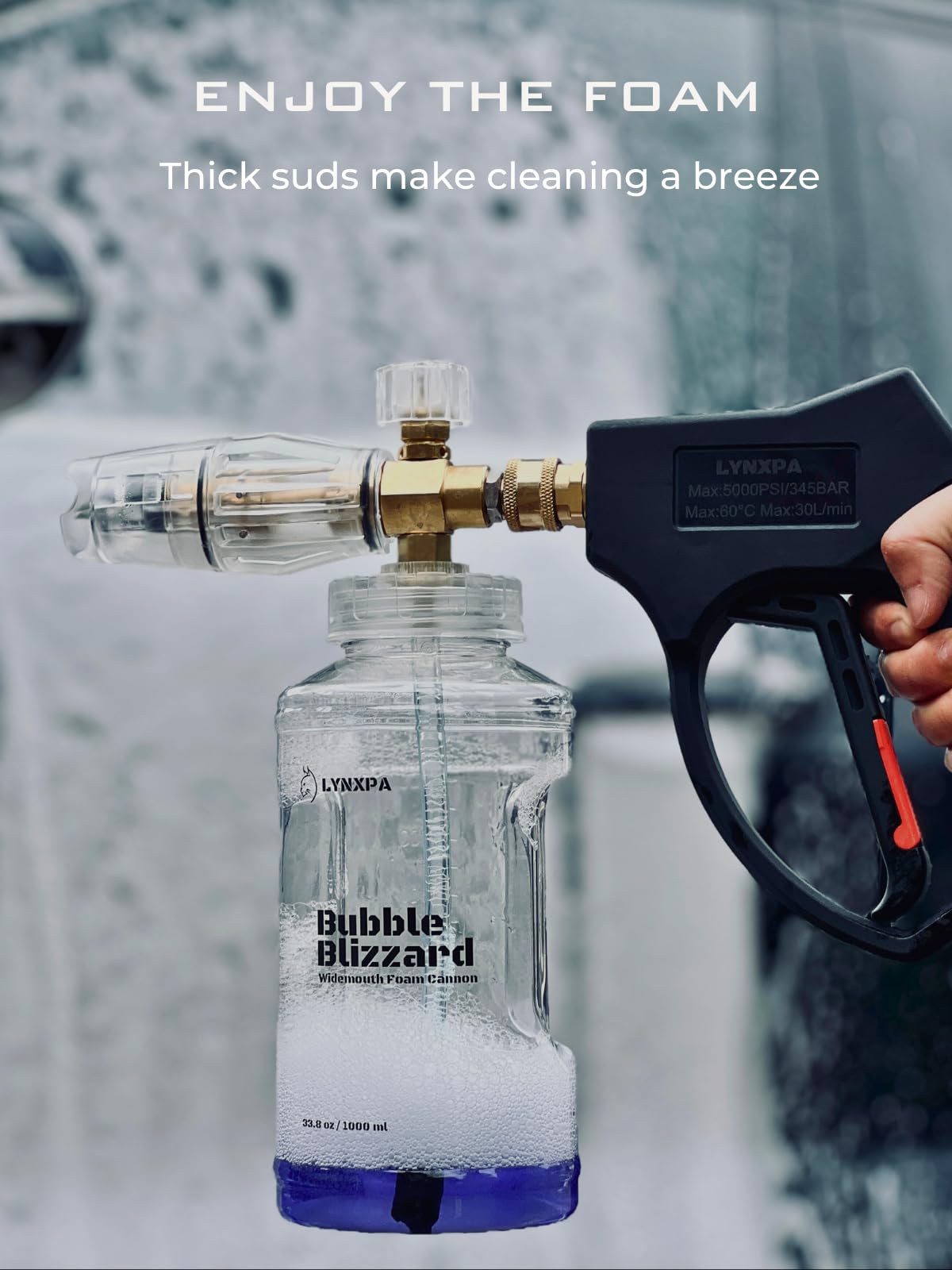Bubble Blizzard - Cañón de espuma premium para lavadora a presión, boca ancha, lanza de espuma gruesa ajustable con conector rápido de 1/4 pulgadas para lavado de coche, barco y hogar, 4000 PSI