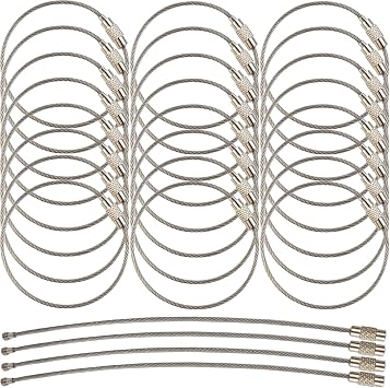 ROYHOO 50PCS Stainless Steel Wire Keychains Cable, Key Rings, Heavy Duty Luggage Tags Loops Tag Keepers 1.5mm Twist Barrel Cable Length 5.9 inches