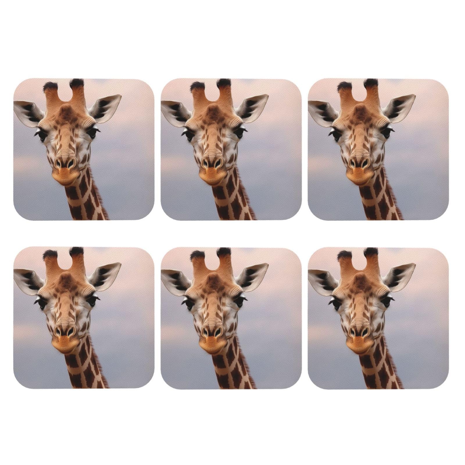 6pcs Leather Coasters for Drinks, Cute Giraffe Drink Coasters for Tabletop Protection, 4" Cup Coasters for Coffee Table Decor, Non-Slip Drinking Cup Mat for Hot Or Cold Drink