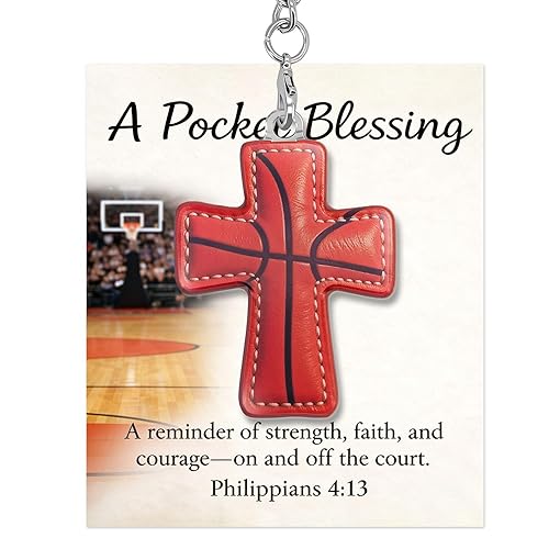 Pocket Blessing Basketball Cross Keyring Acrylic Christian Stitch Cross Token