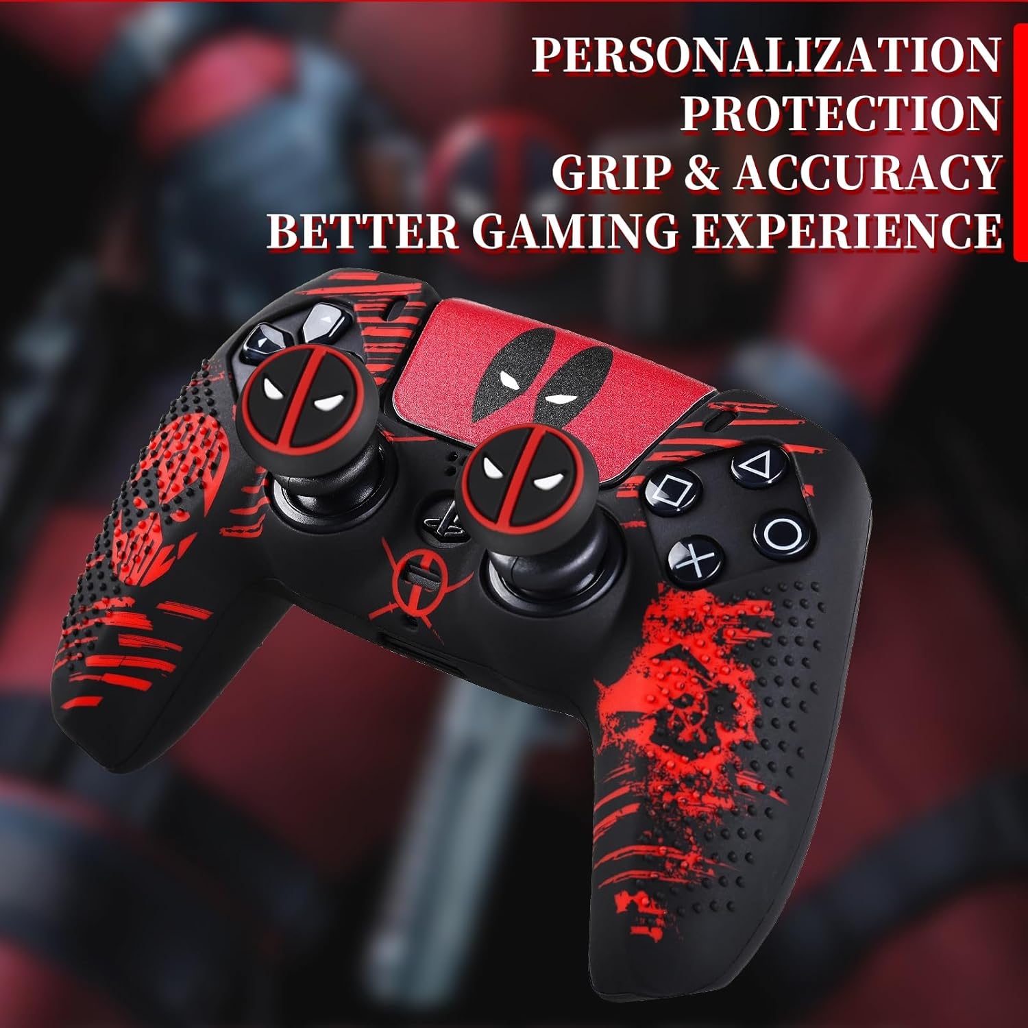 Silicone Skin Cover Sticker x 1 & Extender Grips x 2 for PS5 Controller Deapool - Image 7