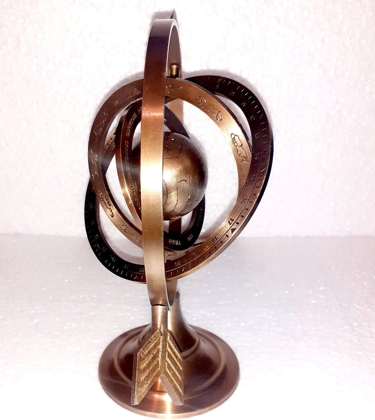 Antique Brass Armillary Sphere Globe with Astrological Signs, 10-Piece Set, 10" Diameter