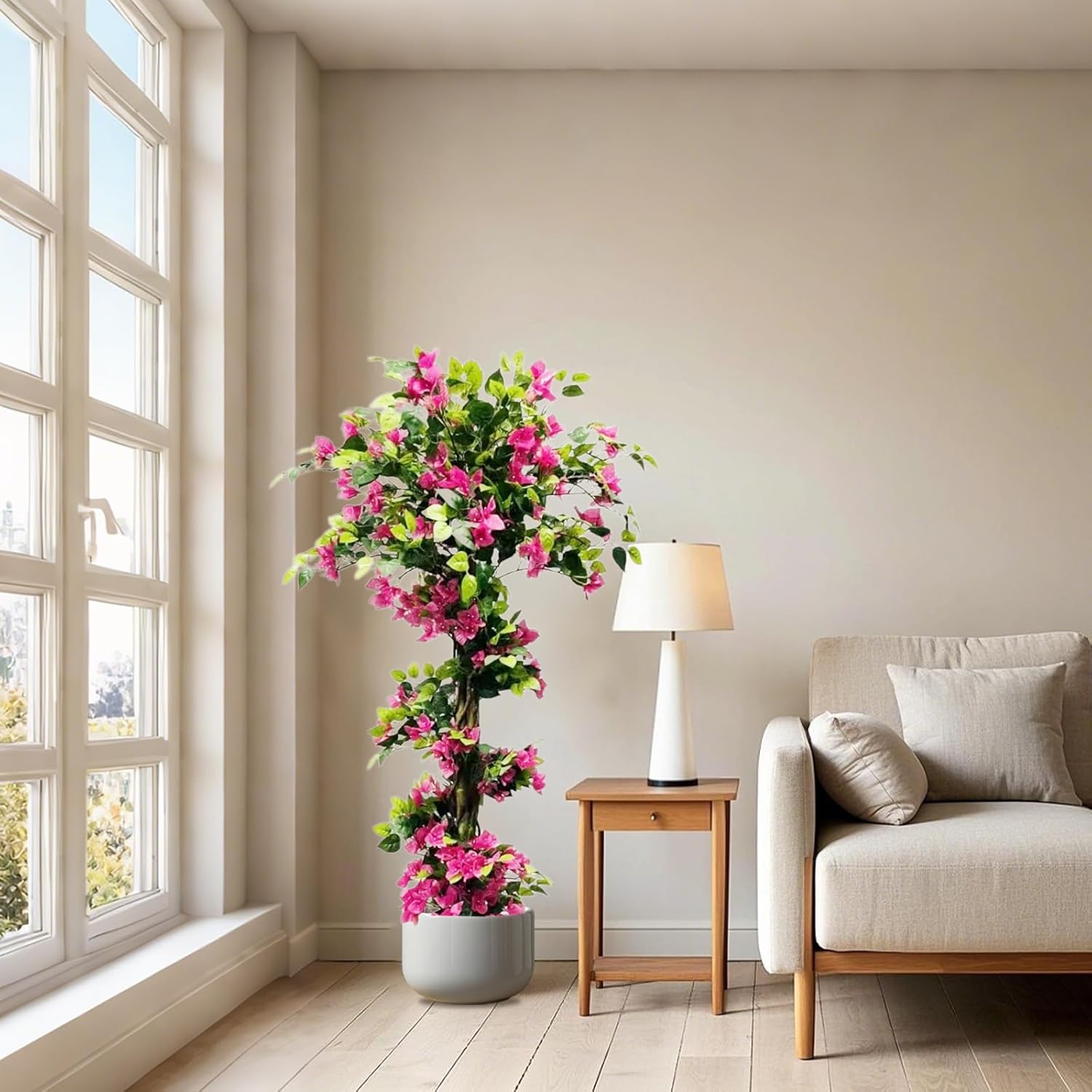 5.4FT Artificial Bougainvillea Tree with Flowers and Leaves, UV Resistant Realistic Faux Flowering Plants, Fake Bougainvillea Plants Potted for Home Office Indoor Front Porch