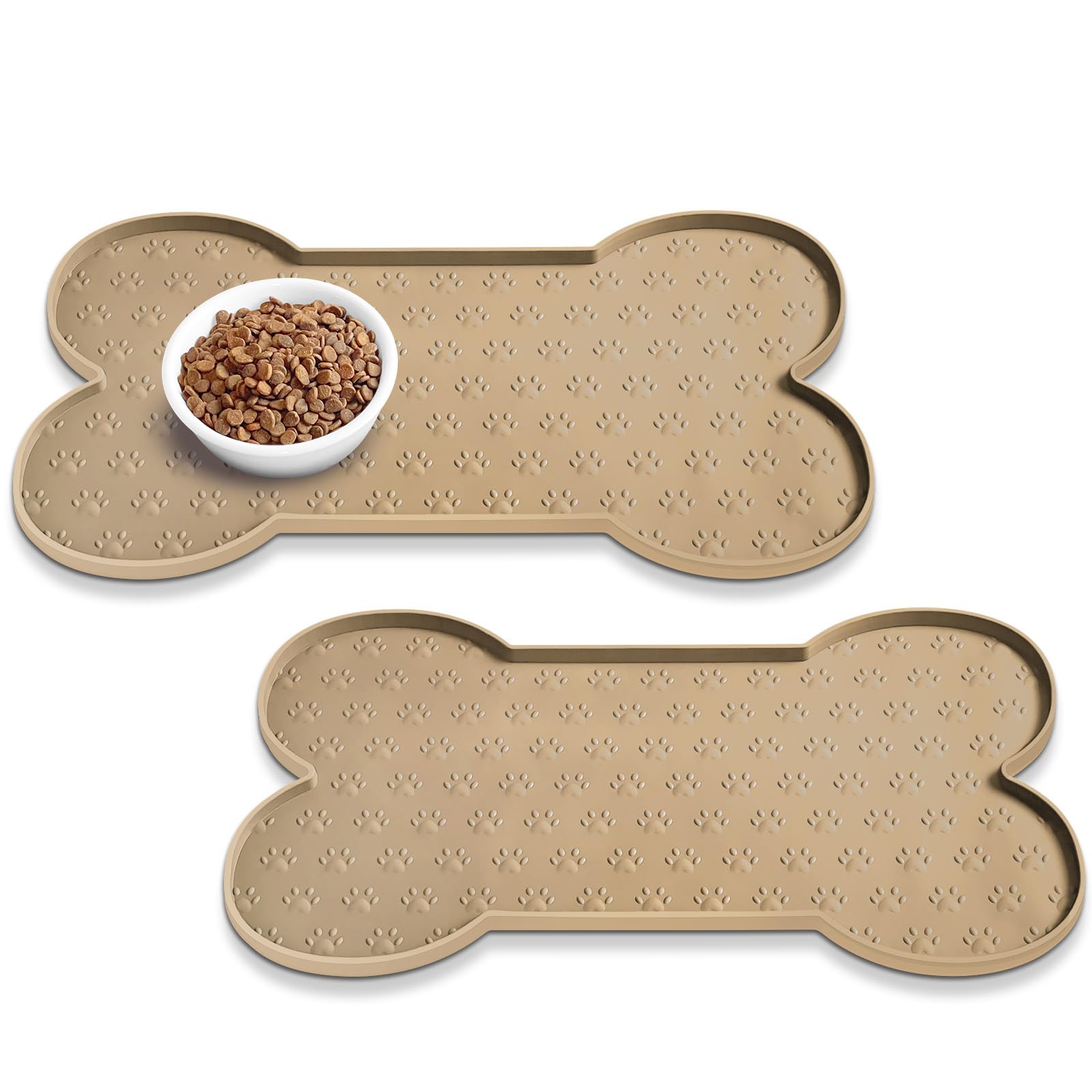 PWTAA Dog Food Mat Anti-Slip Silicone Dog Bowl Mat Thicker Pet Placemat Waterproof Cat Feeder Pad with Raised Edge Puppy Kitten Feeding Mats Suitable Small Medium-Sized Dogs Cats Eating Tray - 2PCS