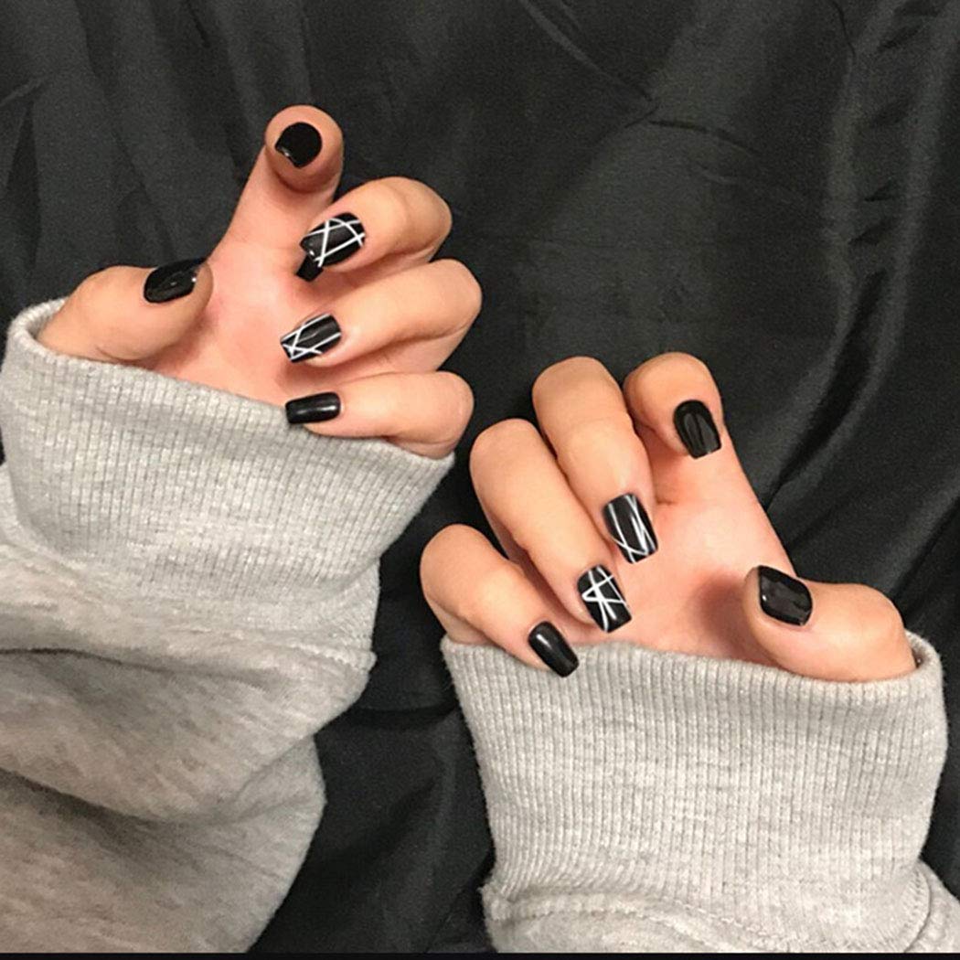 Amazon.com : Shegirl Ballerina Nail Black Contracted line Faux Nails  Wedding Party Women Charm Nail Accessories DIY False Nails Tool Acrylic  Nails : Beauty & Personal Care
