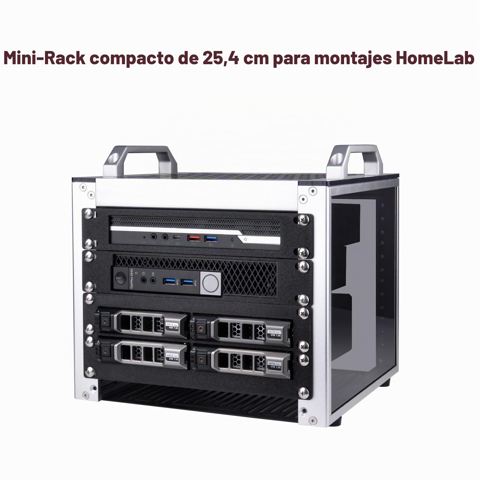 GeeekPi DeskPi RackMate T0 Plus - Armario para servidores (4U, 10 Pulgadas, 260 mm de Profundidad, con Estante y Placa ciega, para NAS, AV y Redes (Plata)