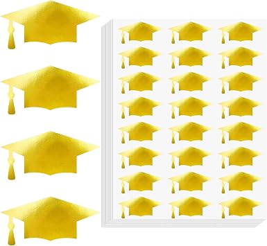 Anwyll Graduation Cap Stickers 2026-600Pcs Gold Graduation Hat Stickers Self-Adhesive Graduations Envelope Seal Sticker Congrats Grad Cap Sticker Class of 2026 for Senior College Grad Party Favor