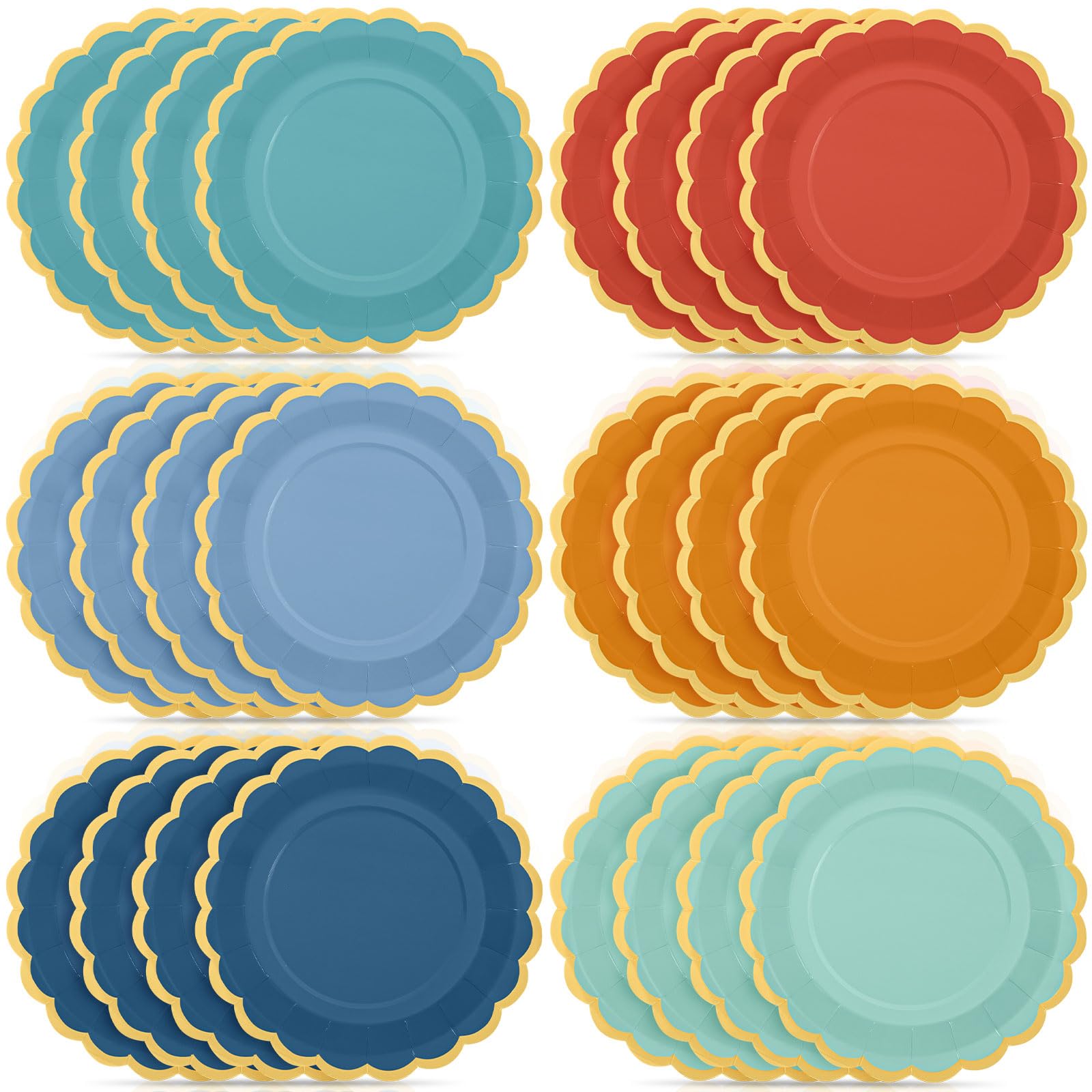 48 Pcs Colorful Paper Plates 9 Inch Scalloped