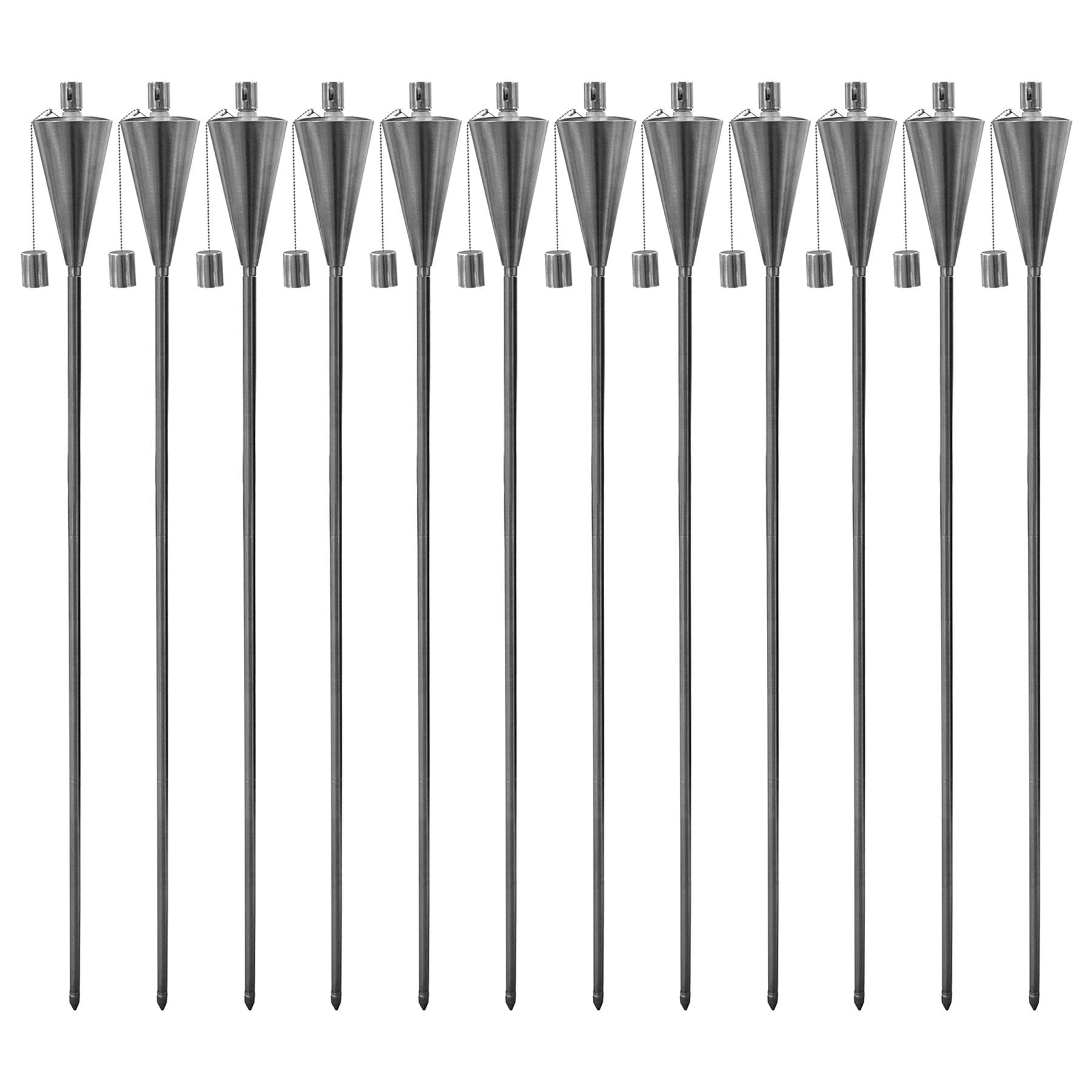 Harbour Housewares Torches de Jardin en Métal - Cône - Paquet de 12 - Torches de Jardin Argentées de 146 cm Éclairage Extérieur