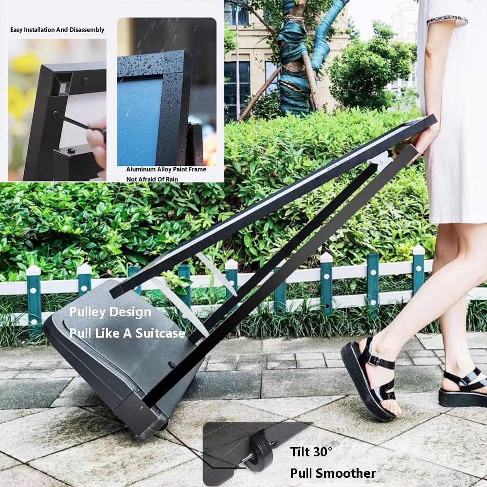 Soporte para letreros con base de agua resistente, marco de aluminio duradero para publicidad en exteriores o interiores, negro, 60 x 90 cm
