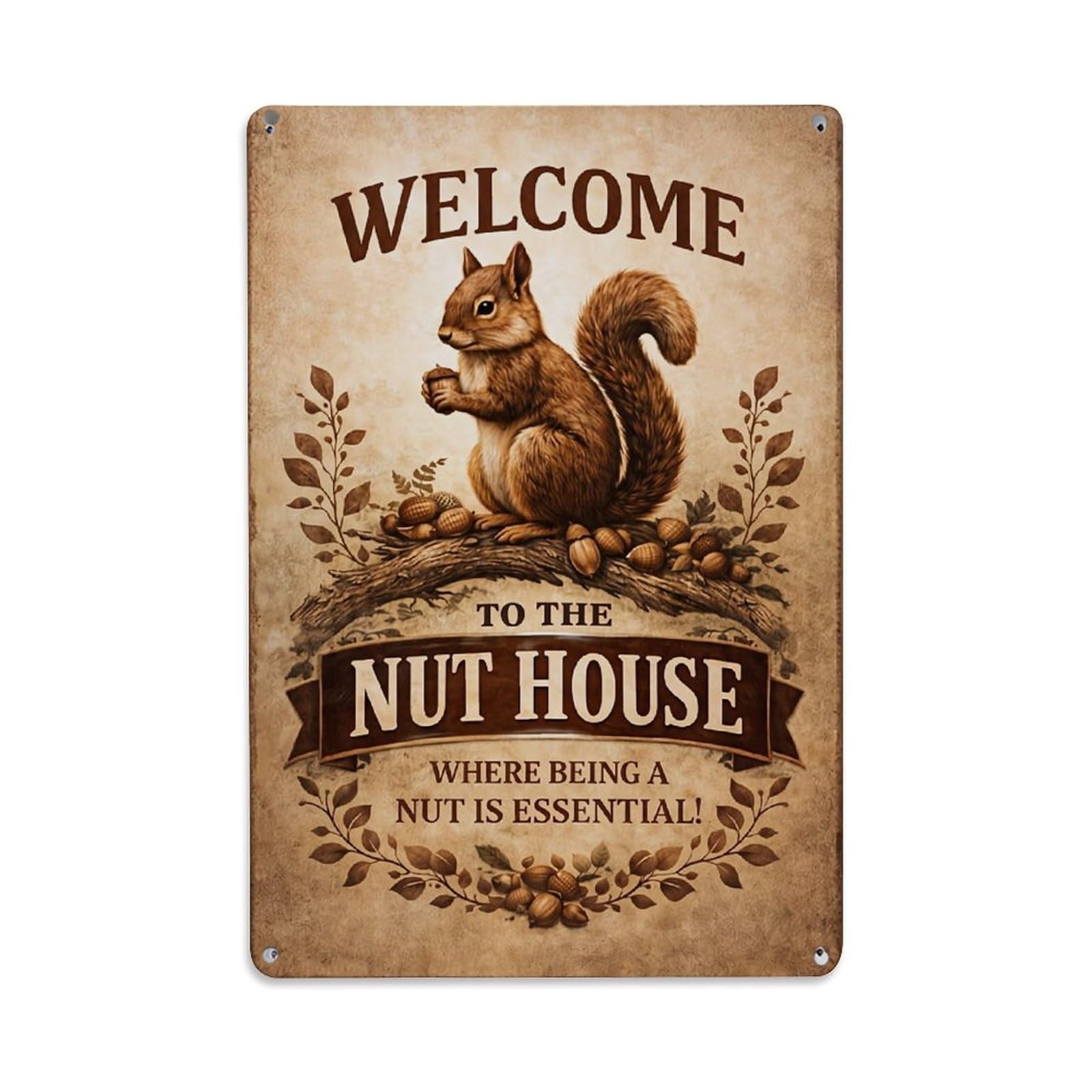 Jdfenggu Vintage Welcome To The Nut House_1 Retro Metal Tin Sign, Metal Poster For Bar, Home, Man Cave, Kitchen, Laundry Room Art Decor 8X12 Inch
