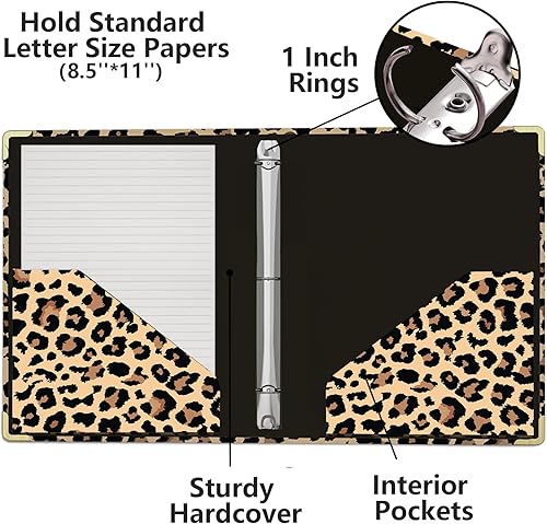 Miniatura 8 de Carpeta de 3 anillos de 1 pulgada, bonito portapapeles decorativos de tapa dura de perfil bajo con almacenamiento, carpetas de anillos redondos de 1