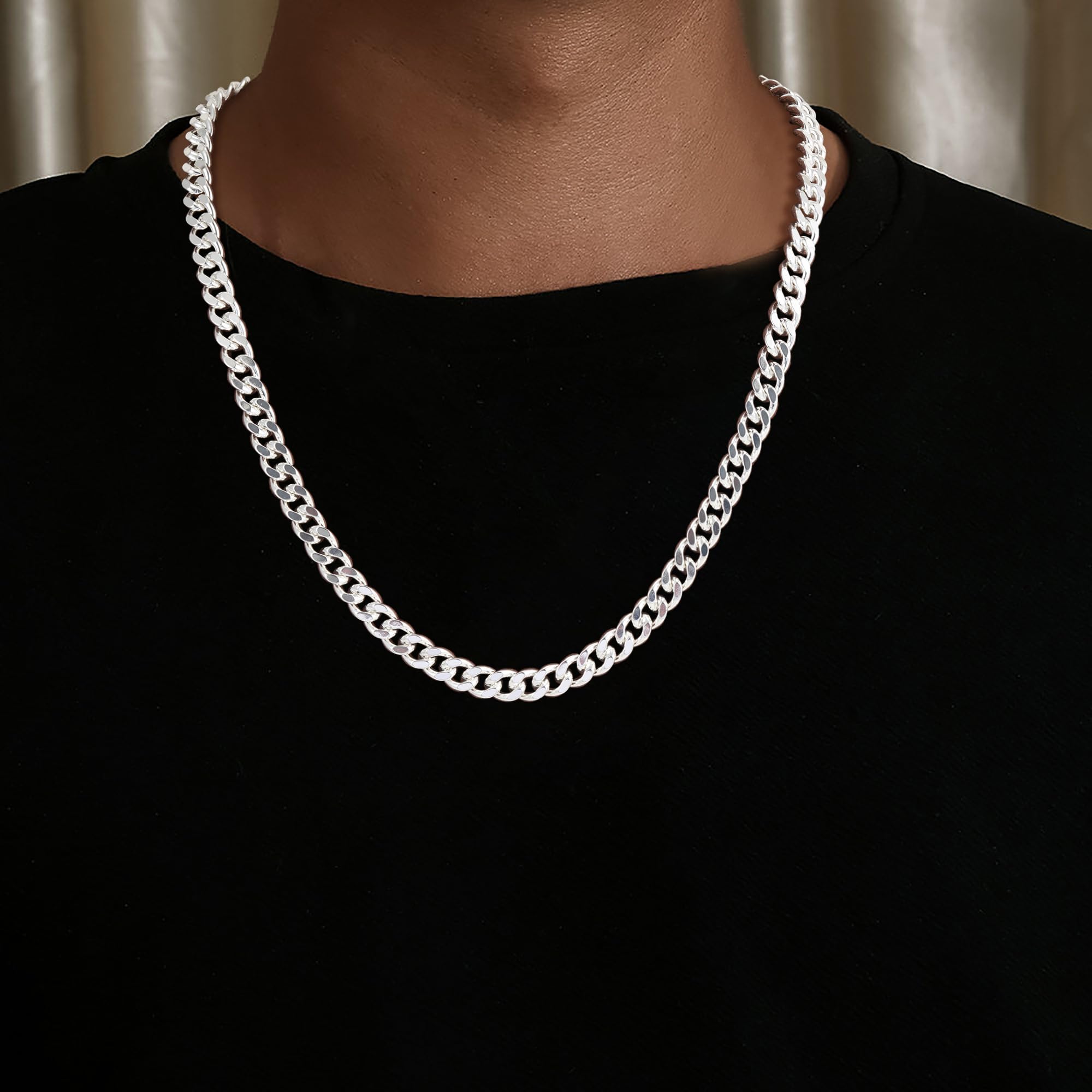 Cuban Link Chains for Men, 925 Sterling Silver Over 3.5mm/7mm Cuban Chain Diamond Cut Silver Necklace Chains Gifts for Men Father Boyfriends
