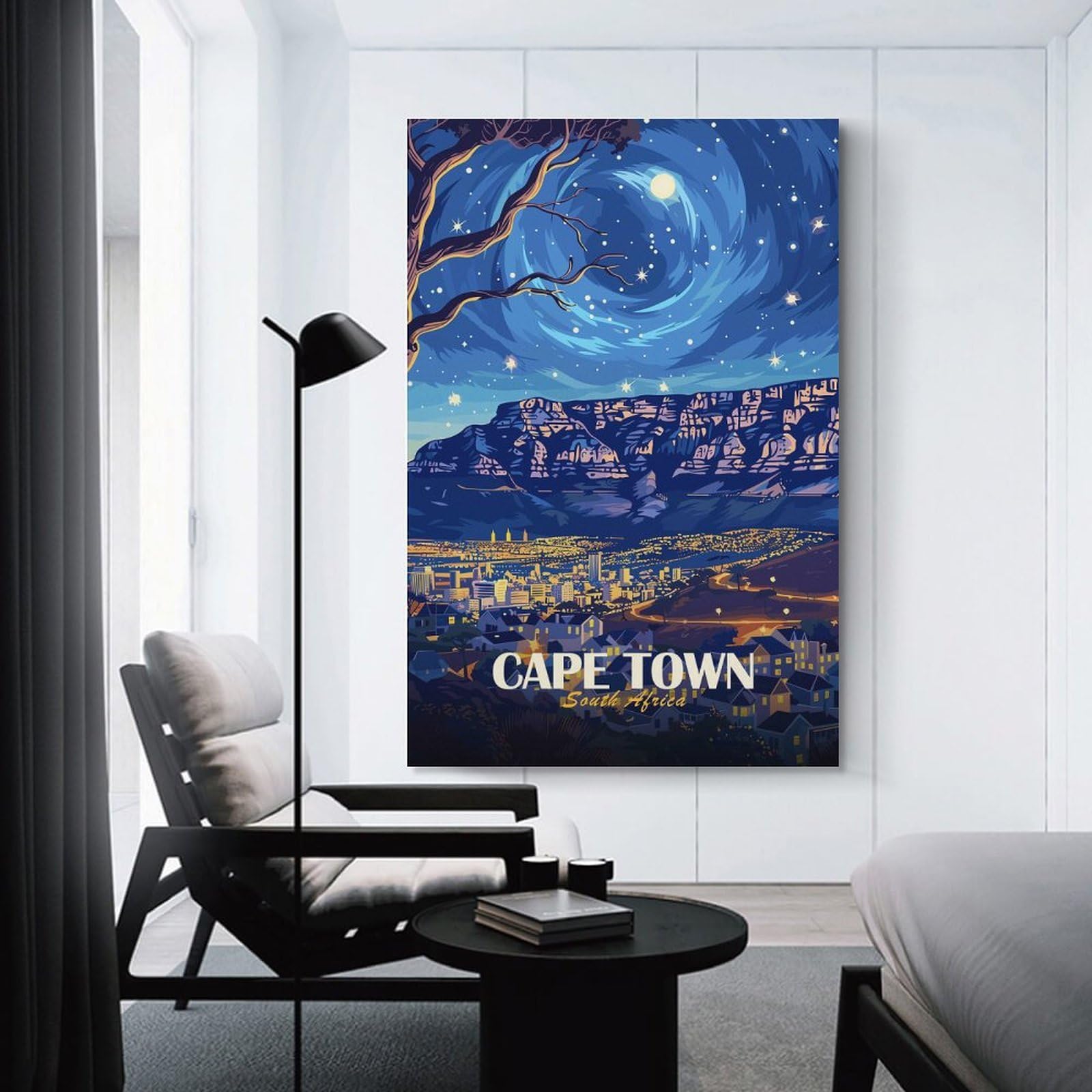 Junmoney Cape Town South Africa Nightscape(2) Wall Art Print, 08x12inch(20x30cm), for Front Hall, Corridor Or Welcome Spaces, Wall Decor to Refresh Empty Corners