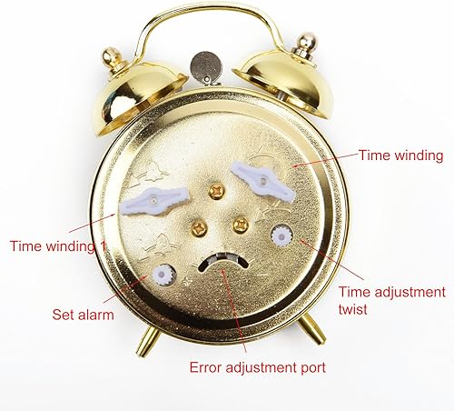 Miniatura 2 de Reloj despertador de doble campana de 2.8 in para durmientes pesados, reloj despertador mecánico dorado de herradura, cuerda manual, reloj de metal