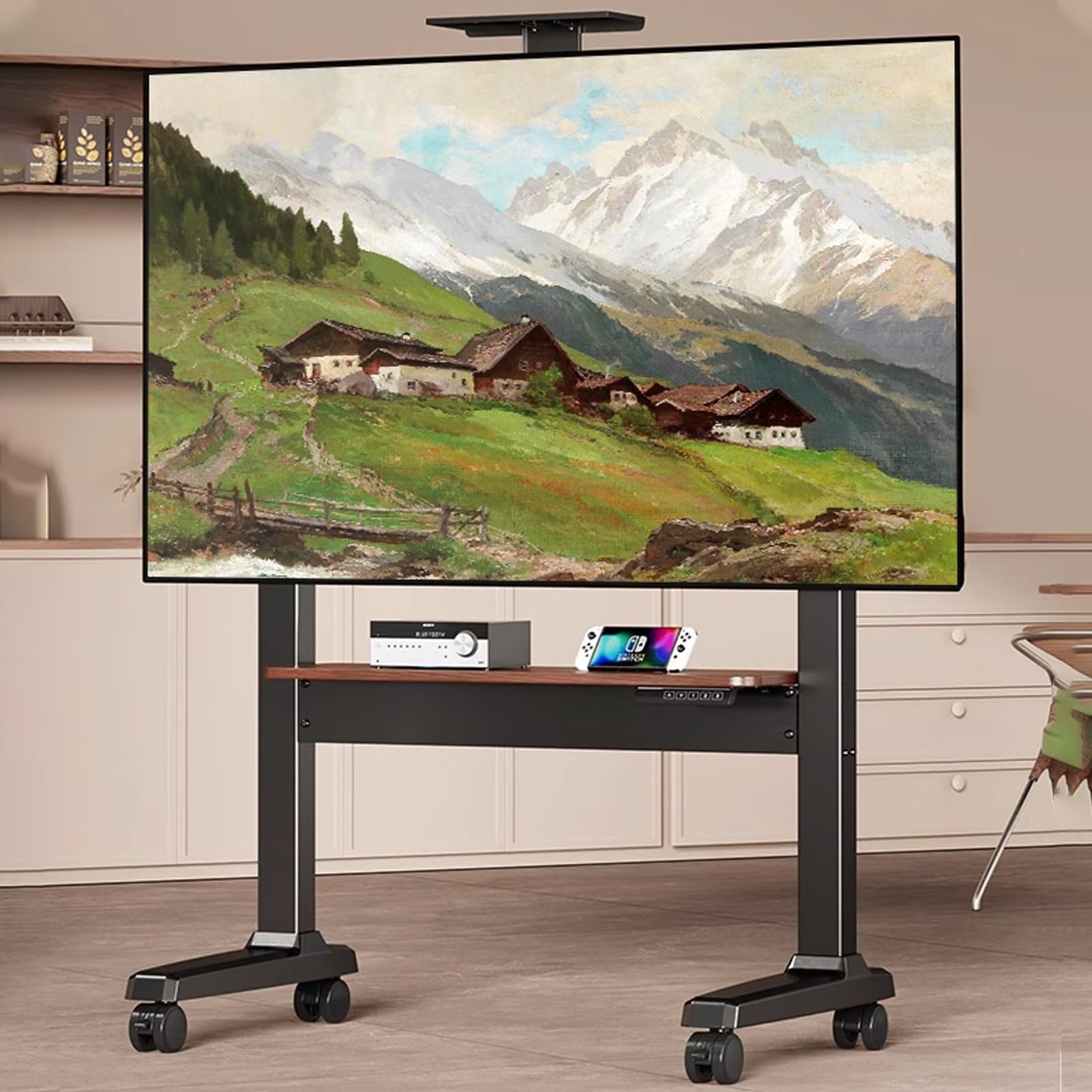 Stojak pod Telewizor, Mobilny Wózek Pod Telewizor na Kółkach, Przenośny Stojak Pod Telewizor do 70 Kg, Wózek Podłogowy pod Telewizor do Narożnej Sypialni, Biura