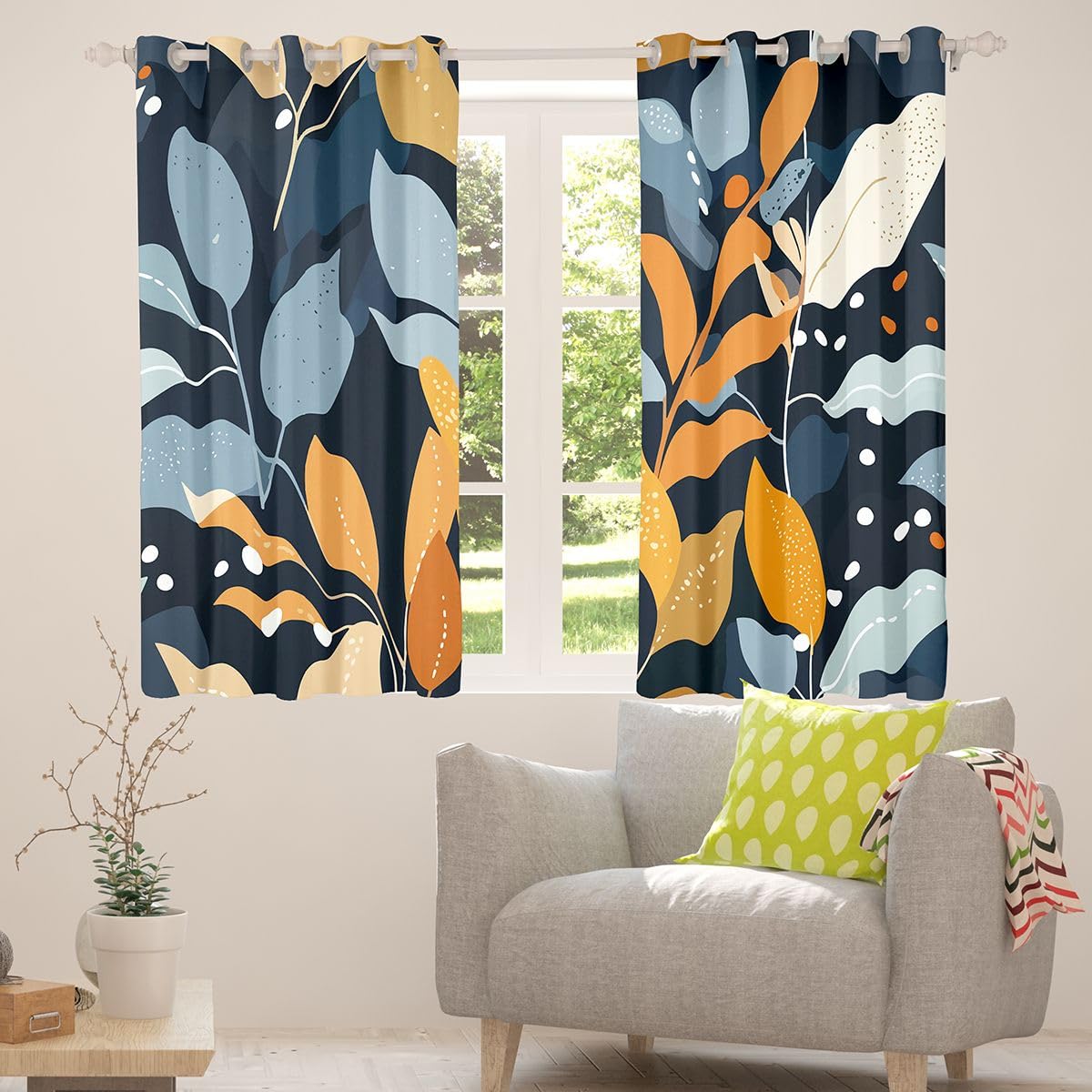 Homewish Tende oscuranti per bambini, motivo foglie bohémien, 132 x 228 cm