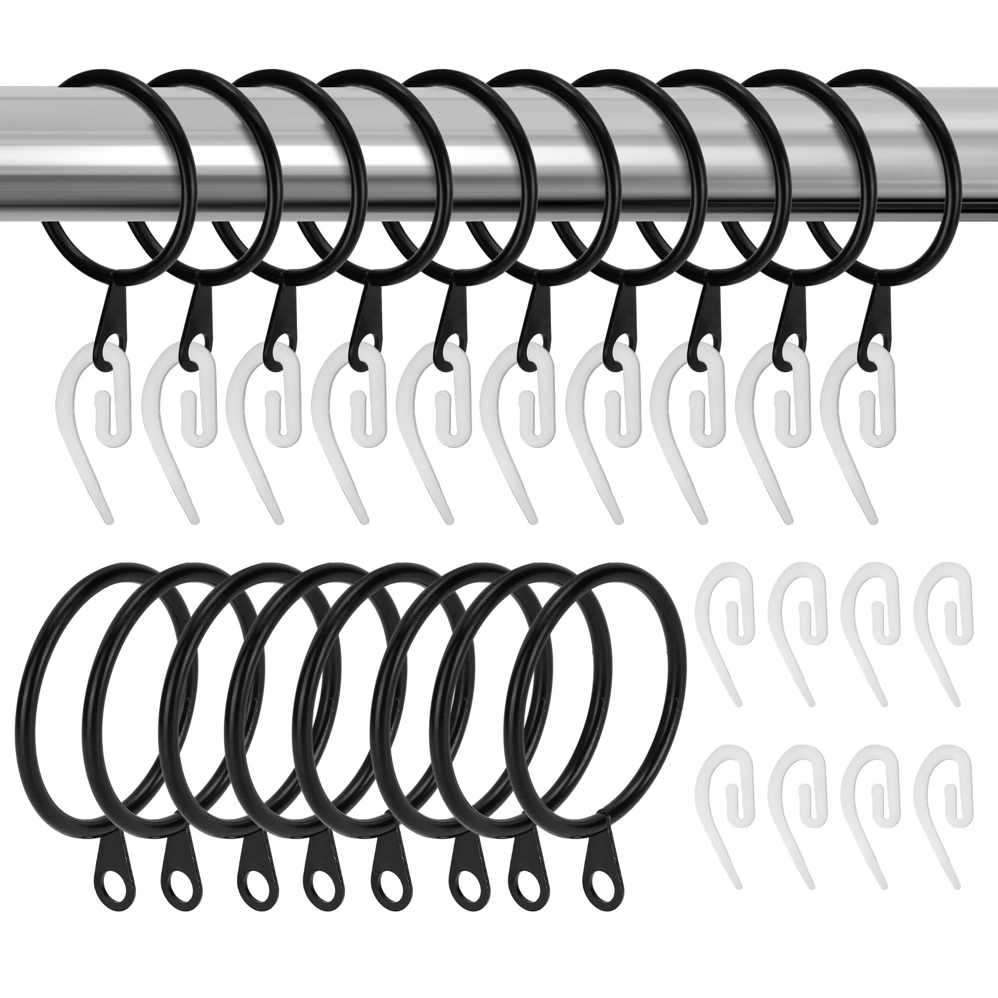 Aramanara 100 Pack 30mm Curtain Rings and Hook, Black Drapery Hanging Ring