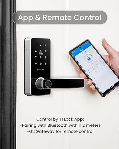 Miniatura 3 de DESLOC B200L - Cerradura inteligente de huellas dactilares con asa, cerraduras de puerta de entrada sin llave para puerta delantera y dormitorios,