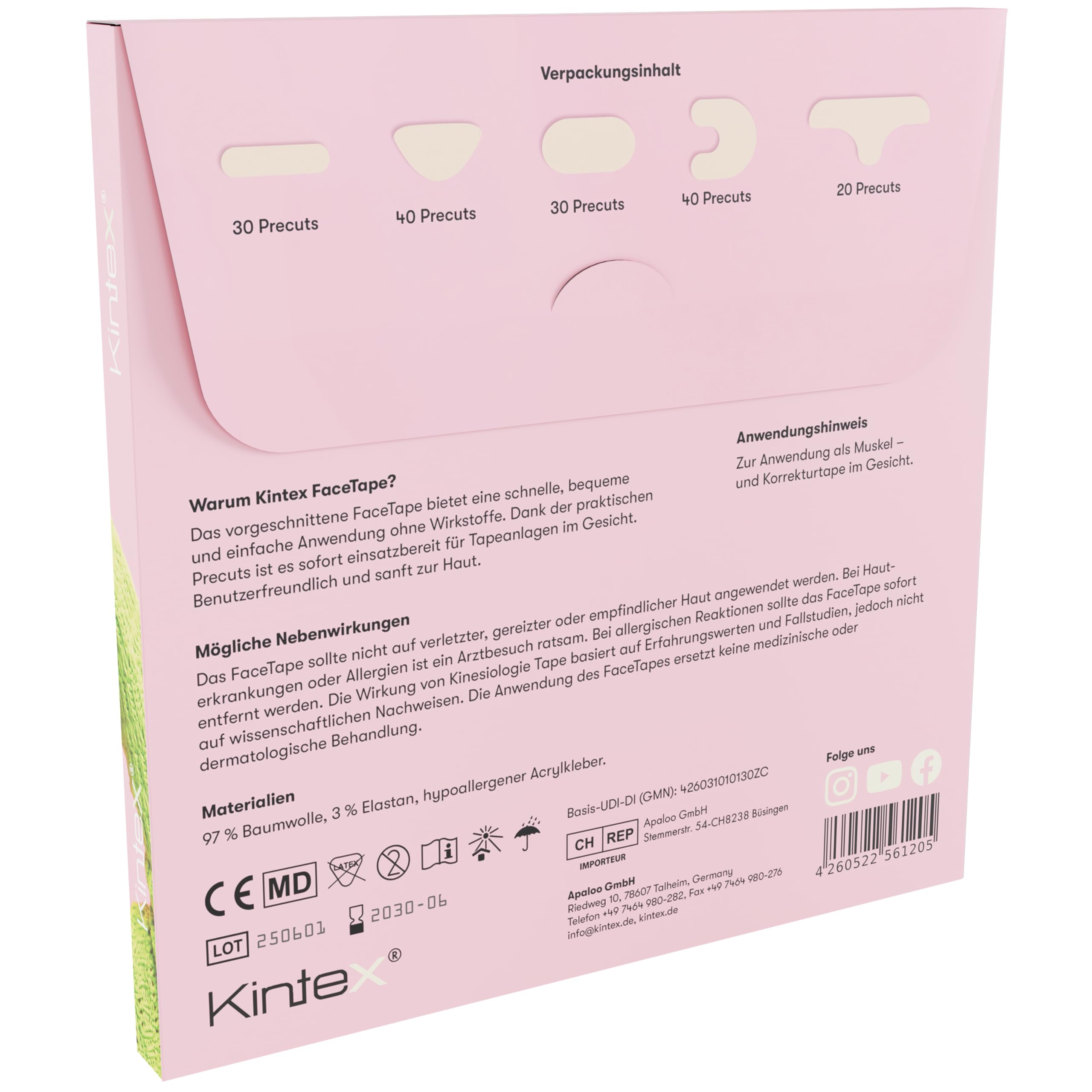 Kintex FaceTape - Nastro pretagliato per parti del viso come fronte, mento e guance, delicato sulla pelle e senza principi attivi