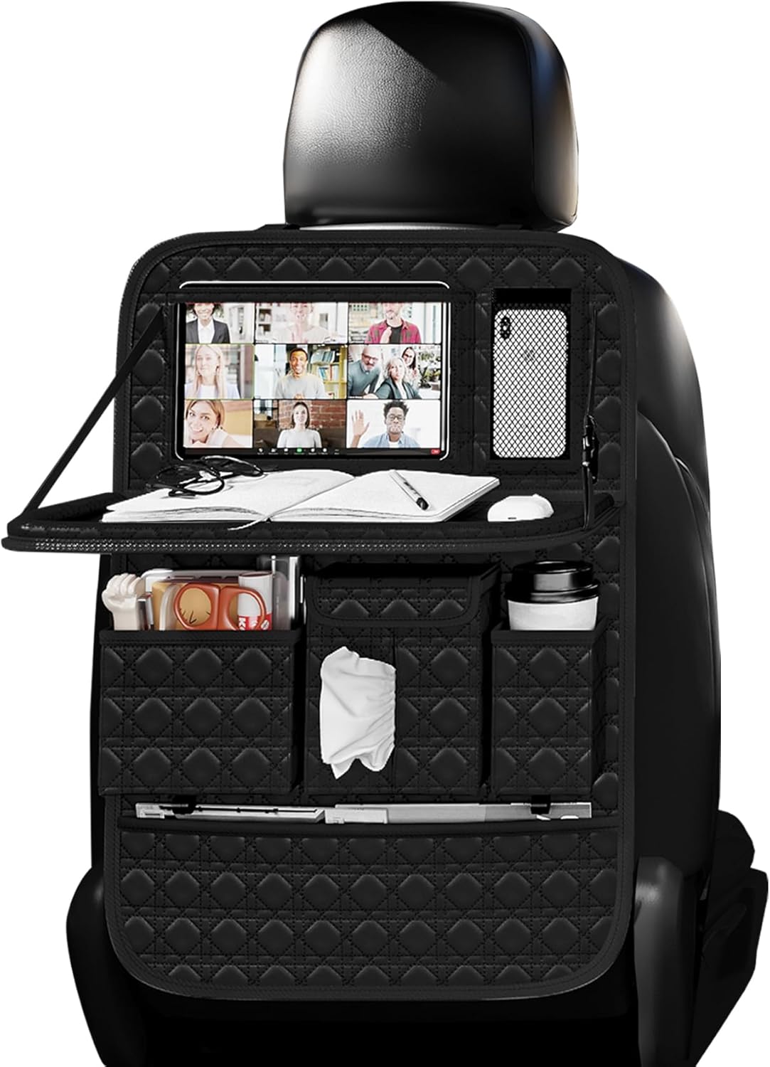 GMQ Backseat Car Organizer 1 Pack, Car Back Seat Organizers with Tray,Multifunctional Car Seat Back Organizer with Foldable Tablet Holder (Red, 1 PC)