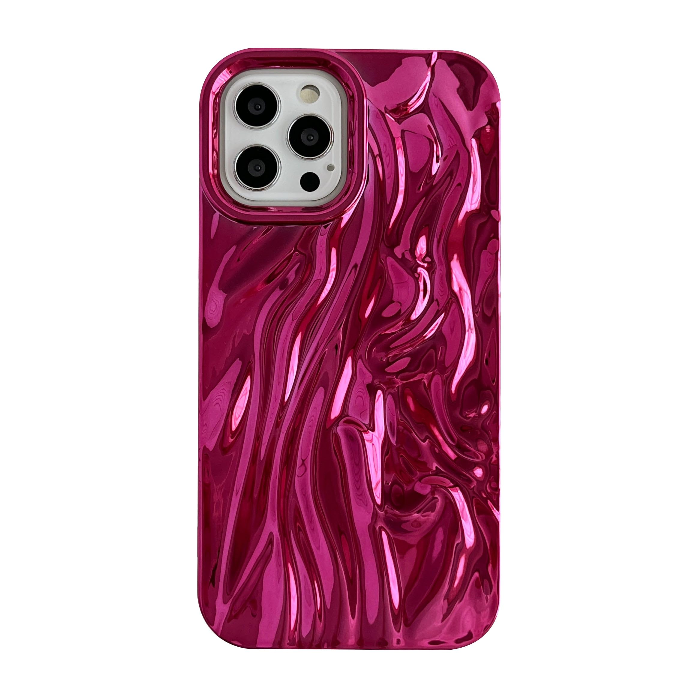 Caseative for iPhone 12 Pro Case,Pleated Water Ripple Chrome Wave Pattern Soft Phone Case (Red)