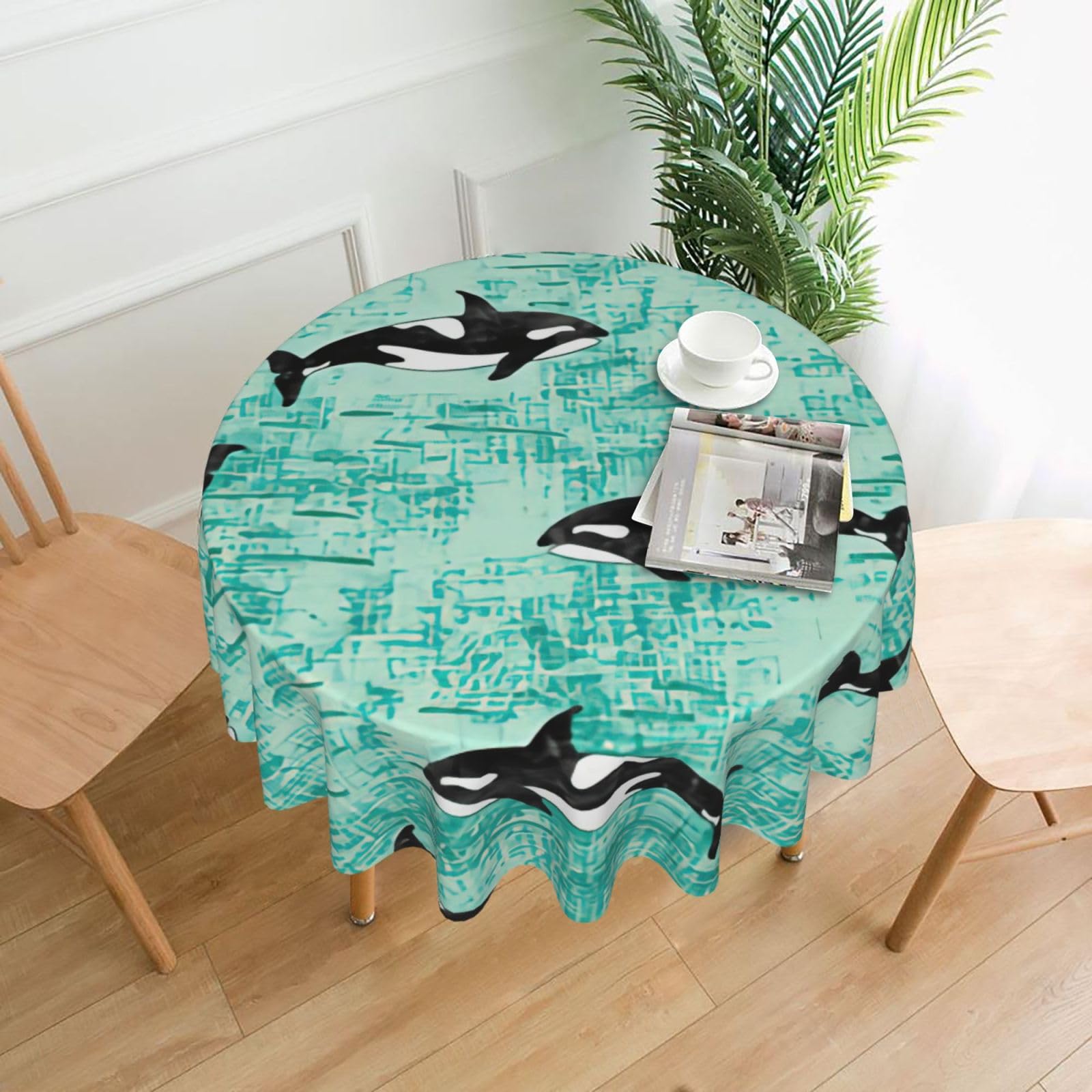 SDEGTHO Pacific Ocean biological Print Modern Retro Round Tablecloth 60in Polyester Fabric Cover for Party Dining Table Washable