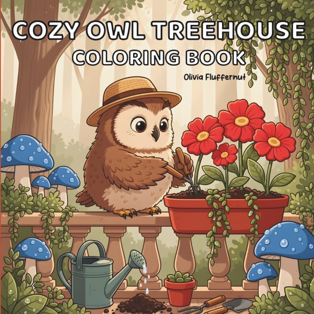 Cozy Owl Treehouse Coloring Book: 40 Whimsical Forest Retreats Filled with Mushrooms, Lanterns, Tea Time, and Woodland Friends for Relaxation and Stress Relief
