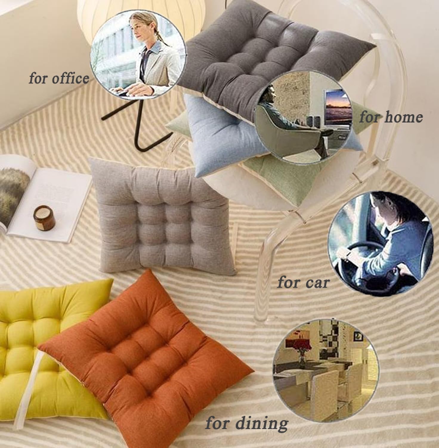 Cuscino quadrato per pavimento, morbido, per sedia, per interni ed esterni, per meditazione, yoga, sala da pranzo, camera da letto, giardino, cuscino di supporto (2 pezzi, 43 x 43 cm, grigio