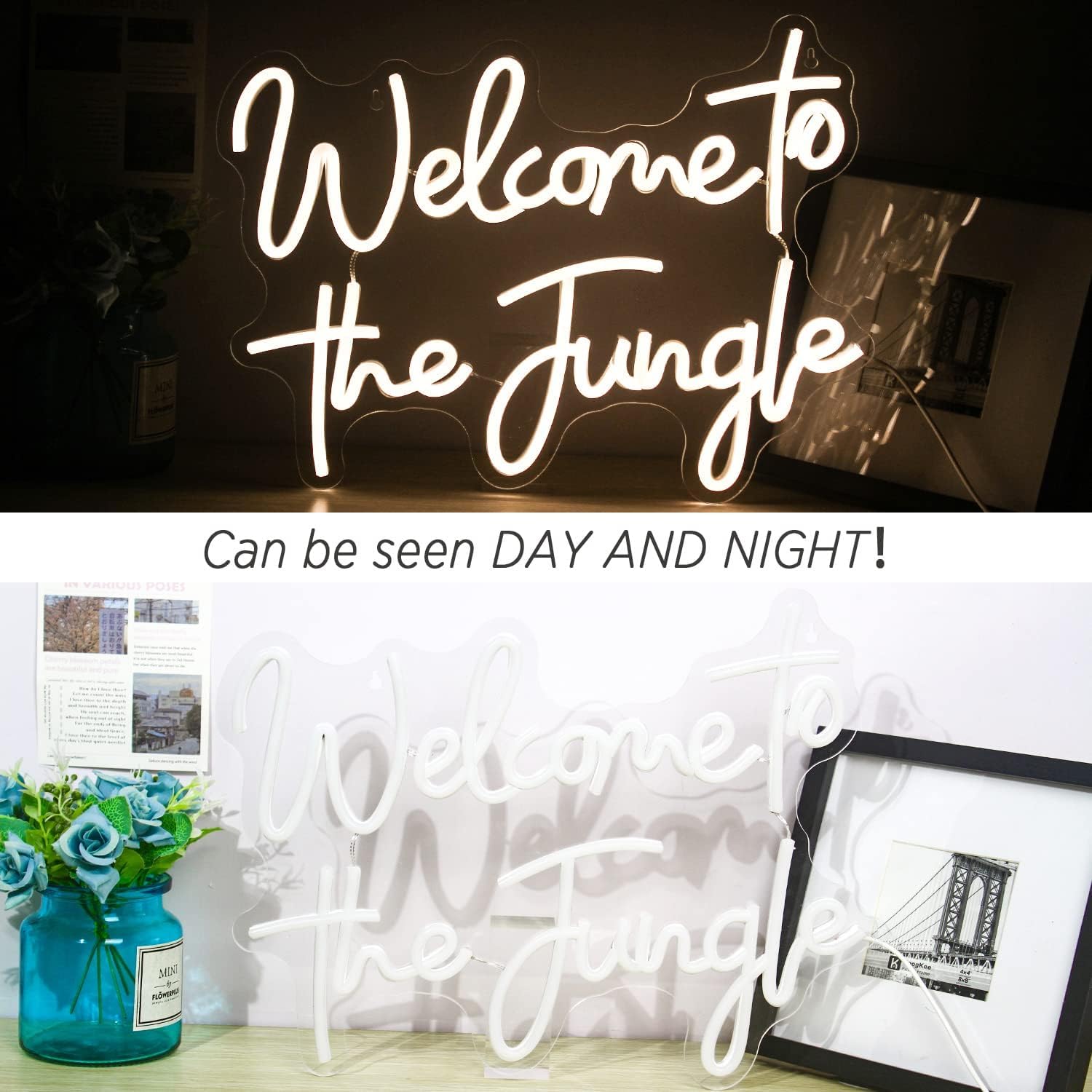 ineonlife Welcome to the Jungle Neon Sign Warm White Letter LED Neon Lights for Bedroom Wall Decor USB Powered Neon Signs for Room Decor Bar Party Wedding Engagement Wall Hanging Decoration - Image 7