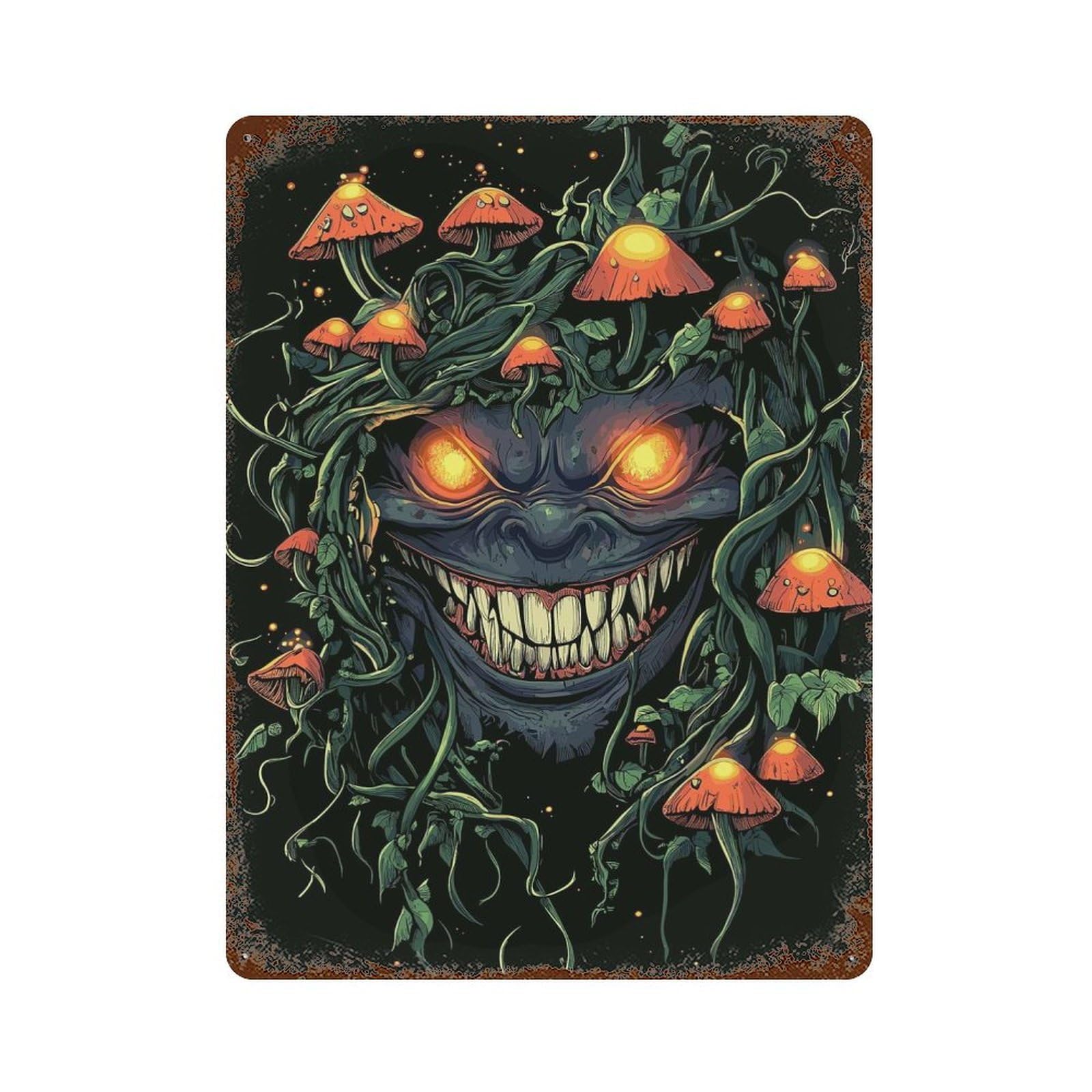 Vintage Rust Metal Sign with Goblincore Glowing Goblin with Mushrooms Design 15.7"x11.8", for Shed, Workshop And Garage Wall Decor, Classic Wall Plaque