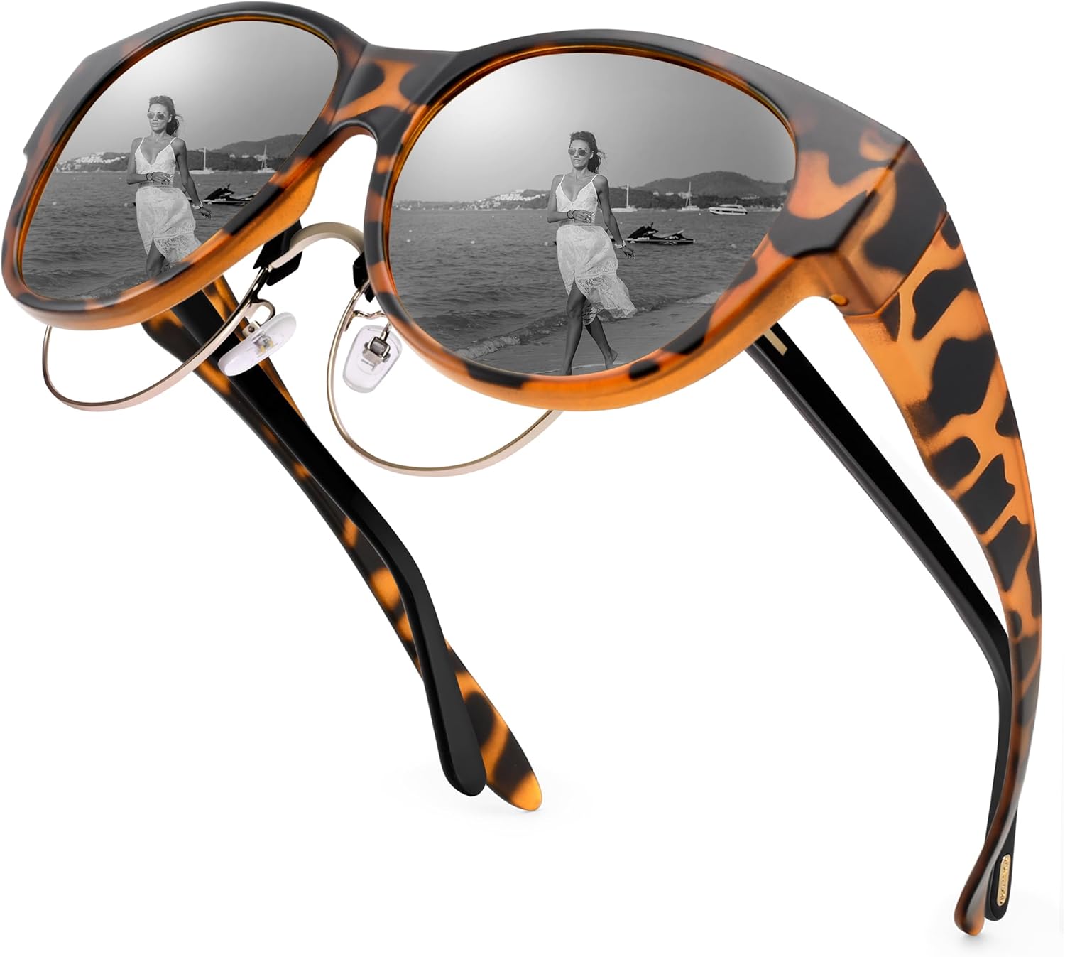 URUMQI Sunglasses Over Glasses Women, Polarized UV400 Protection Fit Over Glasses Sunglasses for Women Round Cat Eye