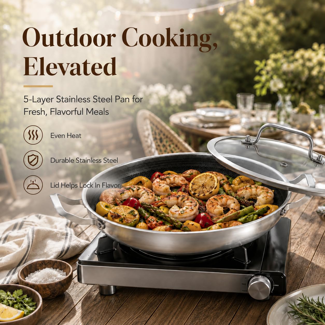 DELARLO Paella Pan - 14 Inch Stainless Steel -7