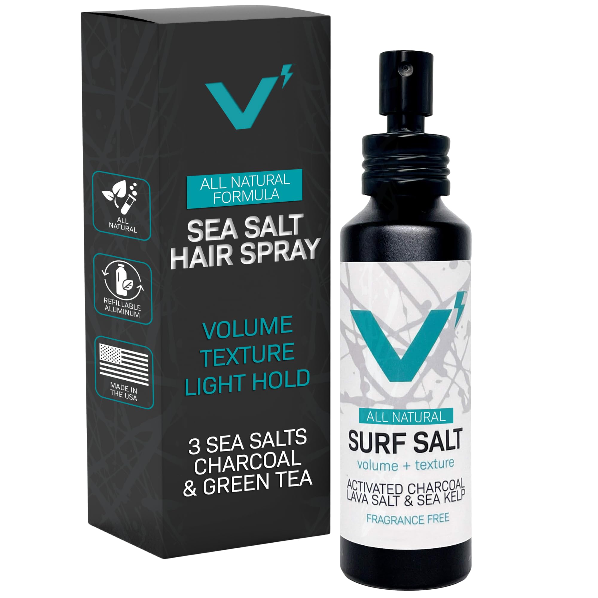 VOLT Surf Sea Salt Spray for Hair Beard Natural Volumizing Texturizing Spray with Activated Charcoal Kaolin Sea Kelp