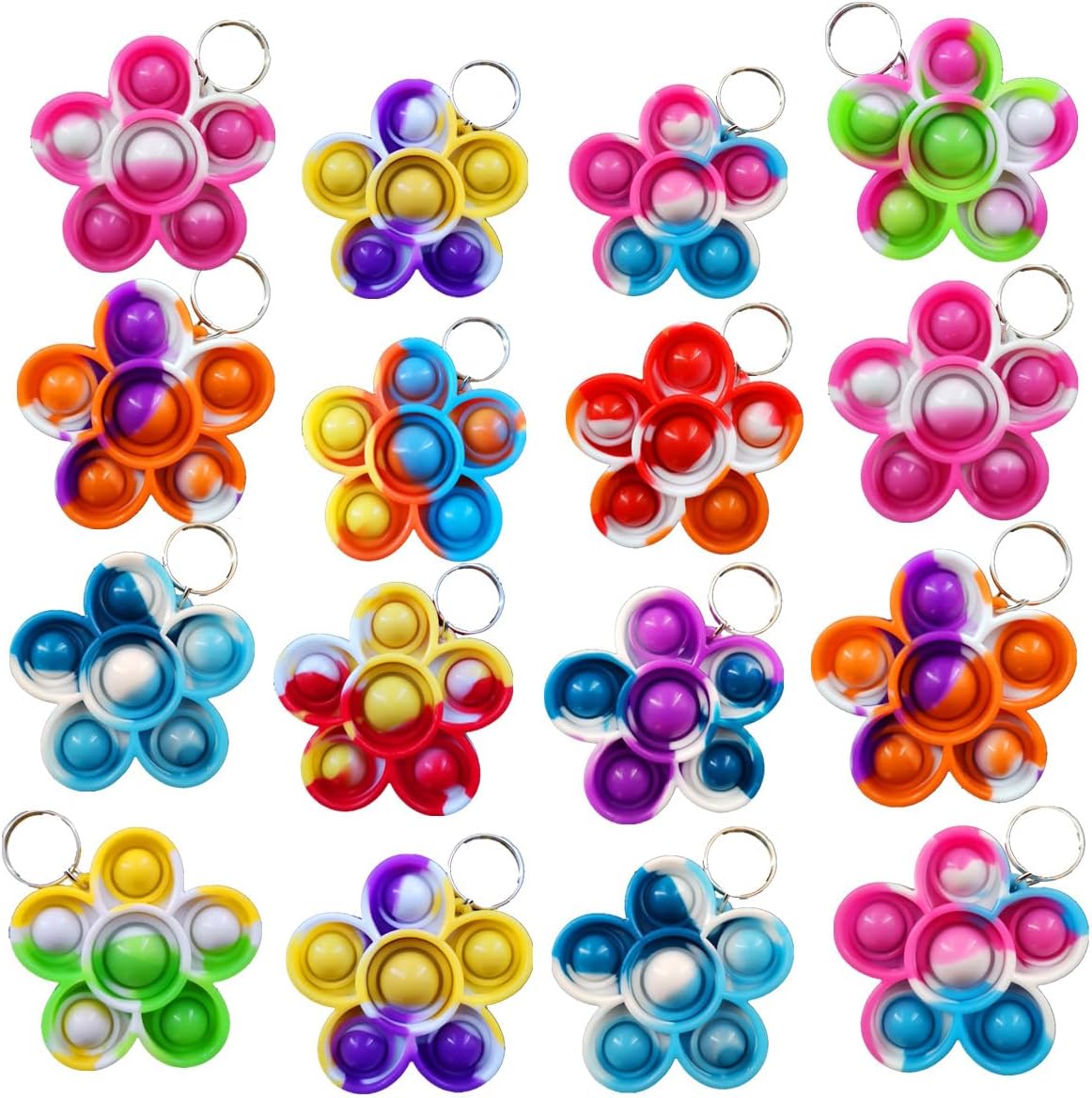 10 Pack Mini Pop Fidget Keychains - Bulk Sensory Toys For Classroom Parties And Kids Gifts
