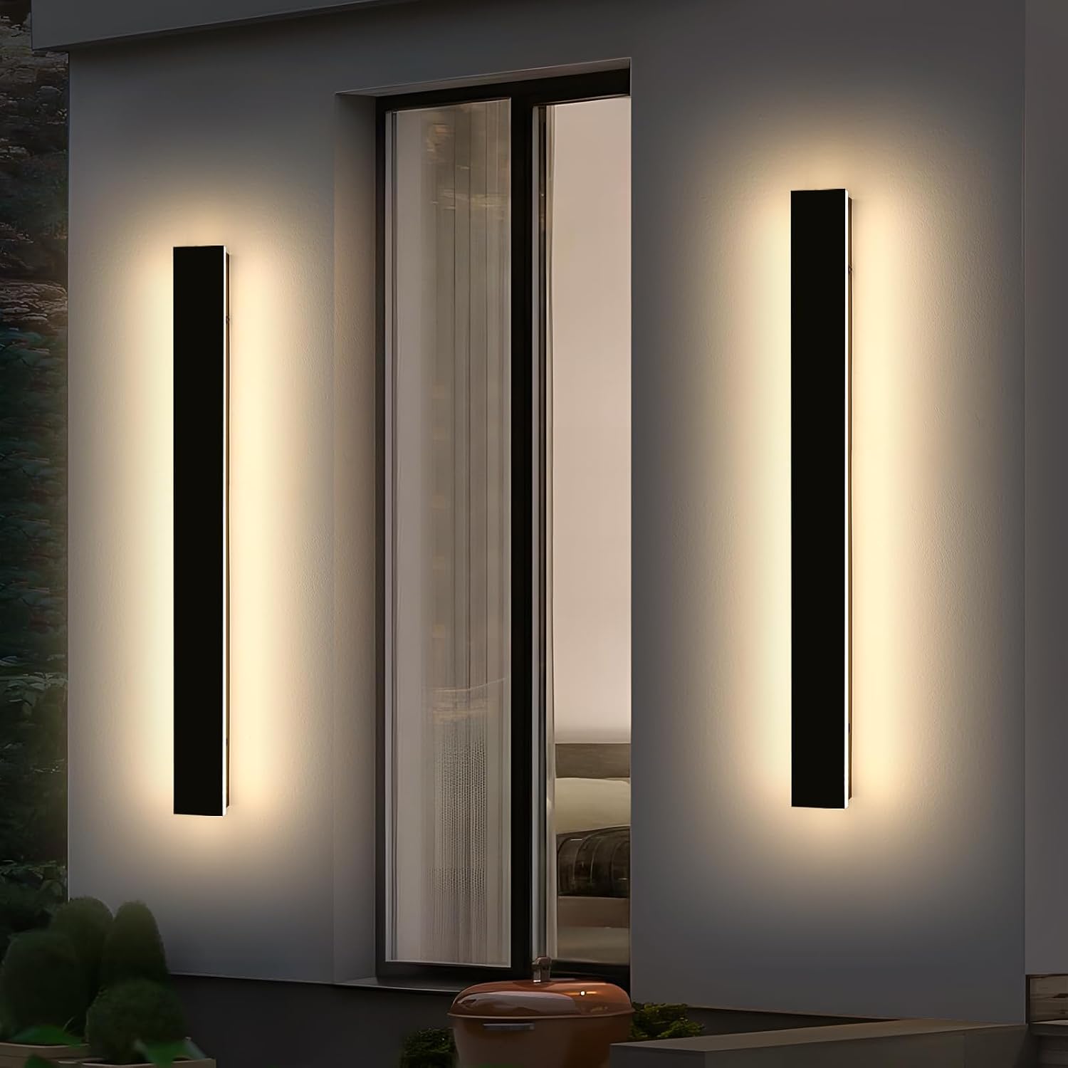 Mikeru 3CCT Dimmable Outdoor Wall Sconce 47.2" IP65 Waterproof -2Pack Modern Black Exterior Light with Remote Control, Adjustable 3000K/4500K/6000K for Porch, Patio & Commercial Spaces | Hardwired