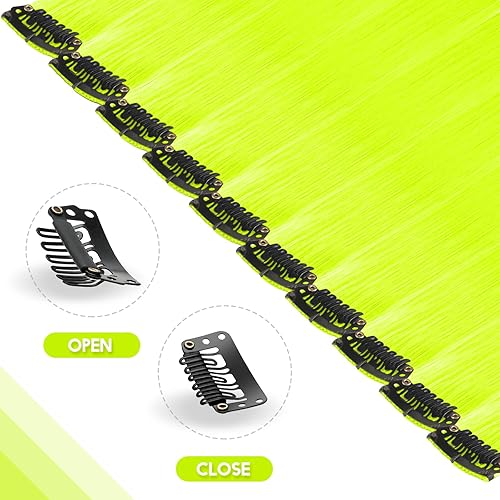 Miniatura 3 de FESHFEN Extensiones de cabello de colores, extensiones de cabello con clip de neón amarillo, 10 piezas de cabello liso con reflejos coloridos,