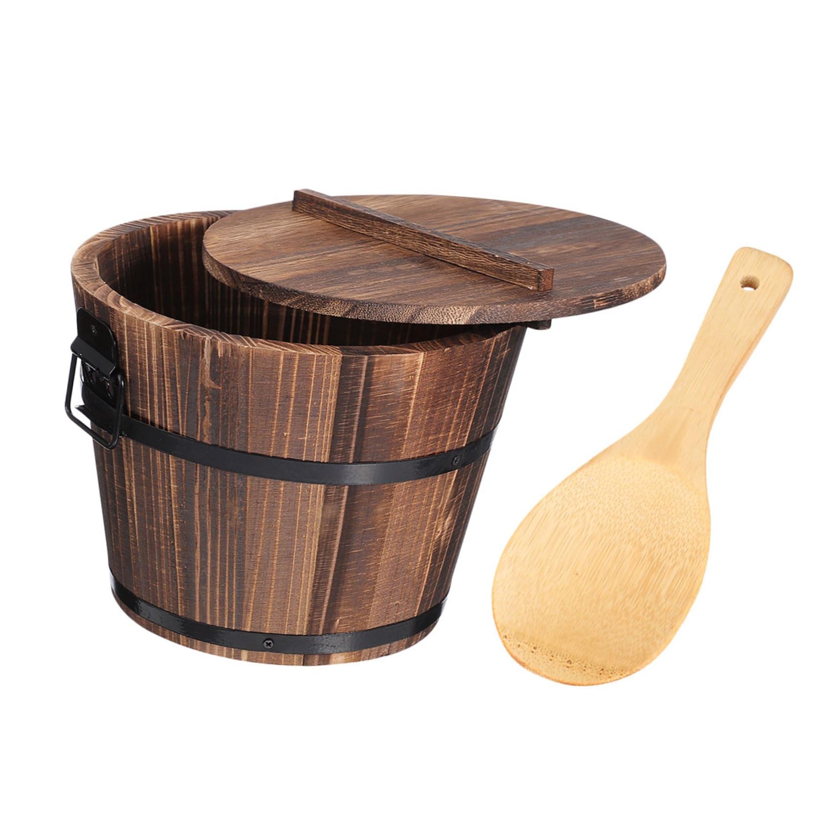 Contenitore per Alimenti in Legno Naturale con Coperchio Secchio da Cucina per Sushi e Riso Materiale Ecologico Manici Antiscottatura per Servire e Conservare