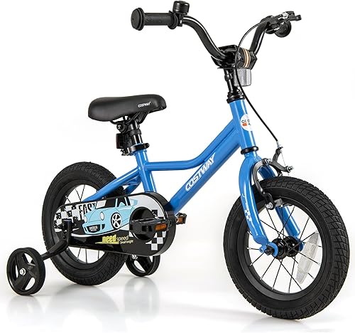 COSTWAY Bicicleta para niños de 12, 14, 16, 18 pulgadas, bicicleta de entrenamiento para niños y niñas con ruedas de entrenamiento extraíbles,