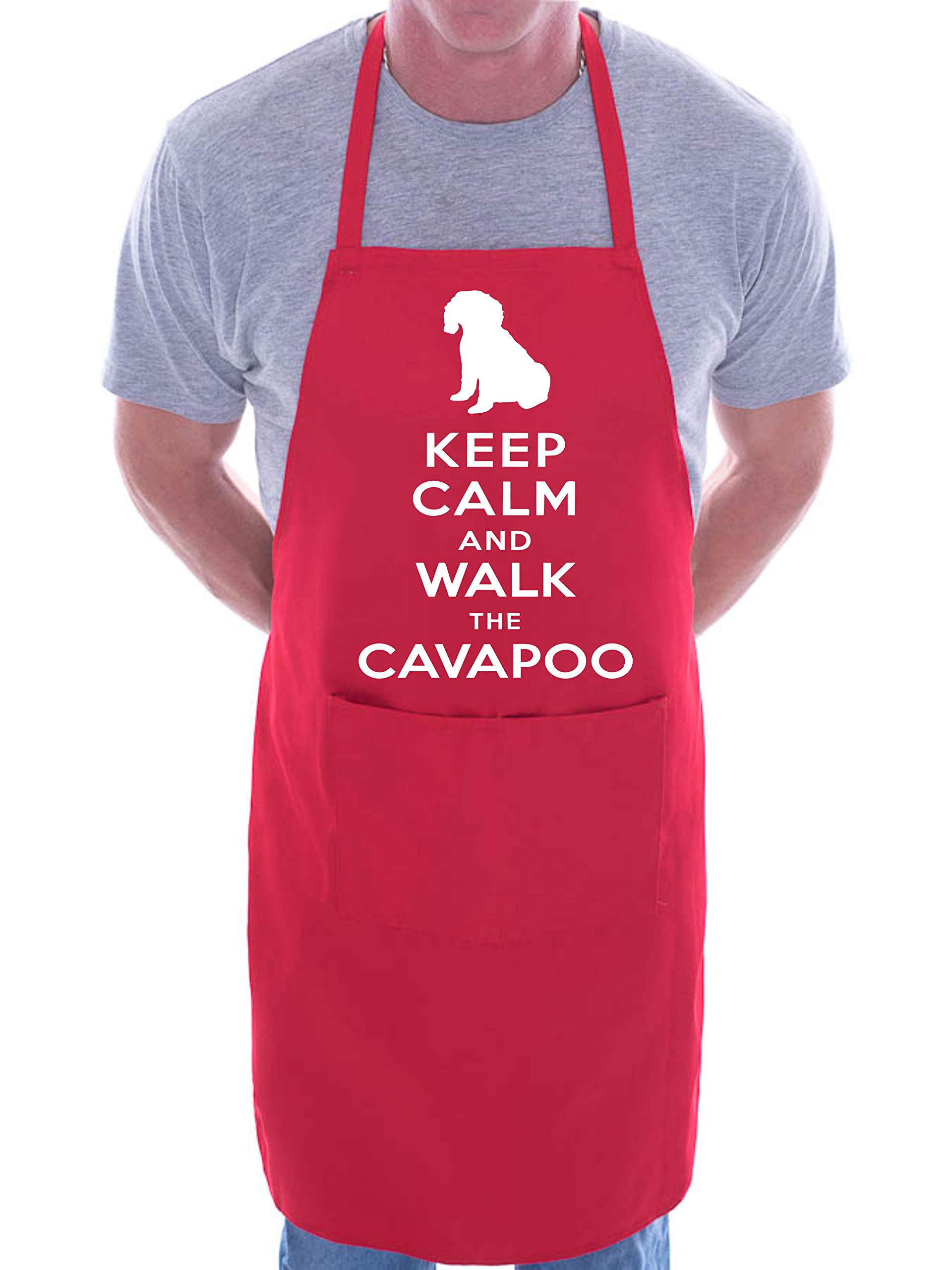 Print4u Men's Red Apron Bbq Novelty Cooking Keep Calm And Walk Cavapoo Dog