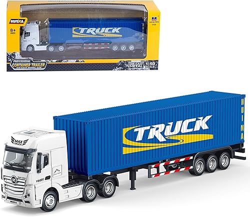 Qcar Camión de contenedores con remolque, remolque, vehículos, juguetes, camión volquete a escala 150 con remolque, camiones de juguete para niños