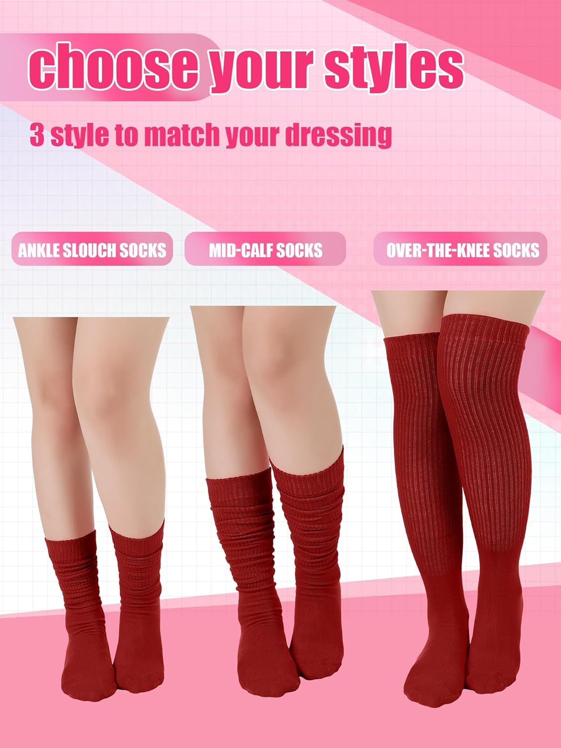 12 Pairs Women Knee High Socks Bulk Colorful Winter Cotton Slouch Scrunch Stacked Long Boot Socks for Women Girls - Image 6