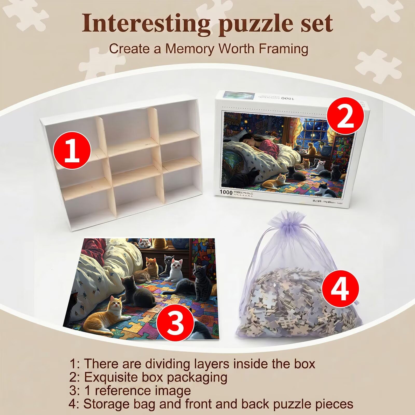 gatto ragazza Puzzle 4000 Pezzi per Adulti, Puzzle in Legno - Collezione Classica con Poster Incluso - Sfida di Concentrazione e Passatempo Antistress, Gioco Educativo per Famiglia, 141 x 87 cm f0-695