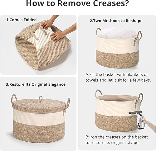 Miniatura 7 de Cesta para manta, 21.7 x 21.7 x 13.8 pulgadas, cesta grande XXL con asa, cesta para manta para sala de estar, cesta de juguetes de peluche, canasta