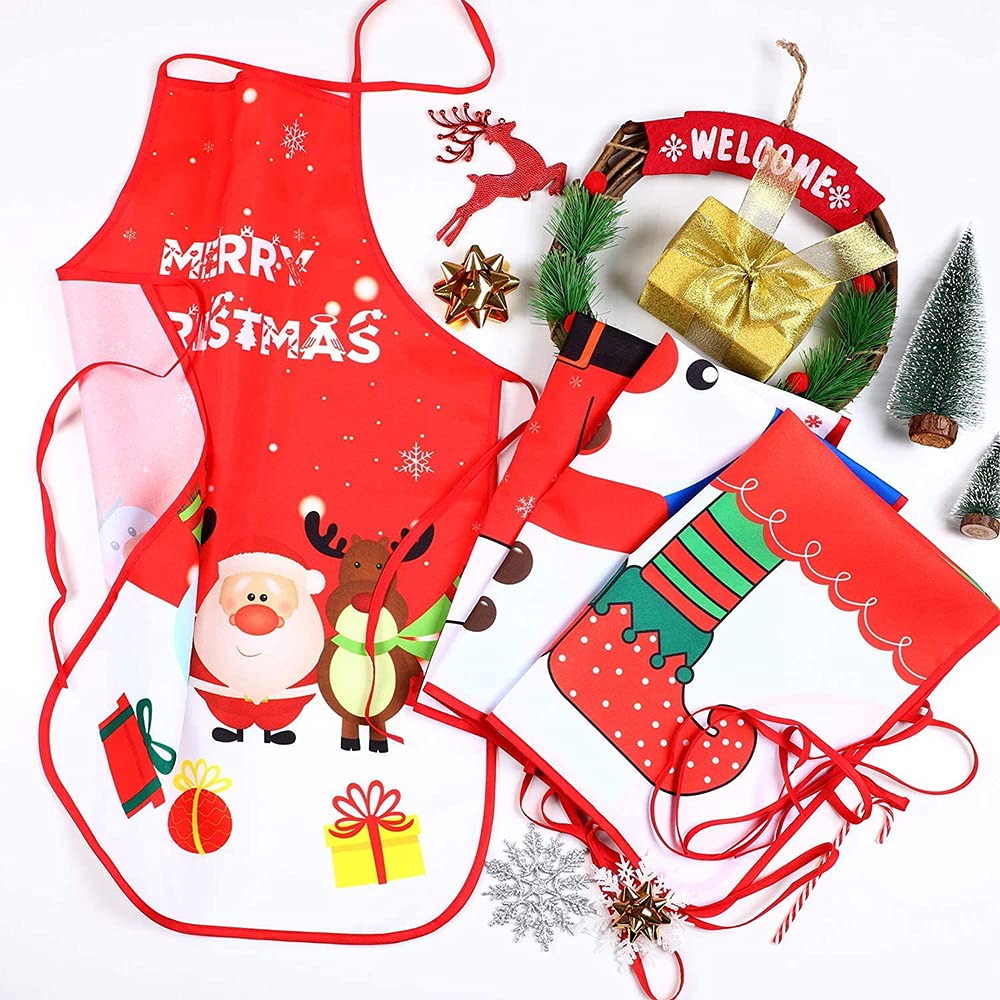 Nialnant Delantal de Navidad, 3 delantales de cocina de Navidad con Papá Noel, alce y muñeco de nieve, delantal de correa ajustable para el cuello para Acción de Gracias, Navidad