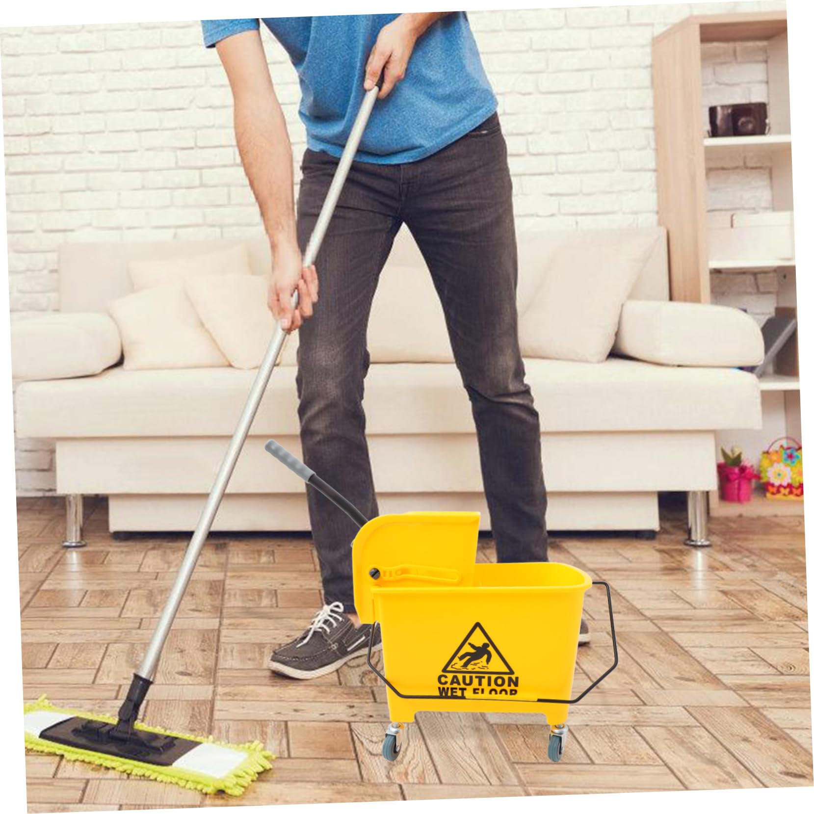 Mikikit Cubo de Fregona Comercial Ruedas 20l Plástico Prensa Lateral Movilidad Silenciosa Limpieza Hogar Industria Profesional Uso Seguridad Alta Color Aleatorio