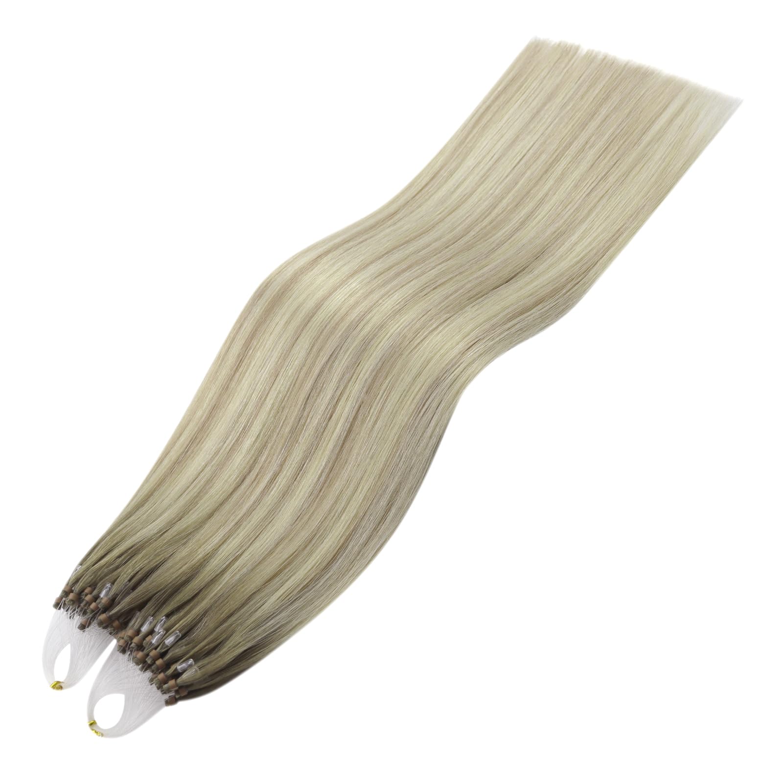 YoungSee Microring Extensions Echthaar Ombre 55cm Microring Hair Extensions 1g/s Micro Loop Extensions Echthaar Aschblond mit Platinblond Micro Beads Hair Extensions für Frauen 50g 18/60A/60