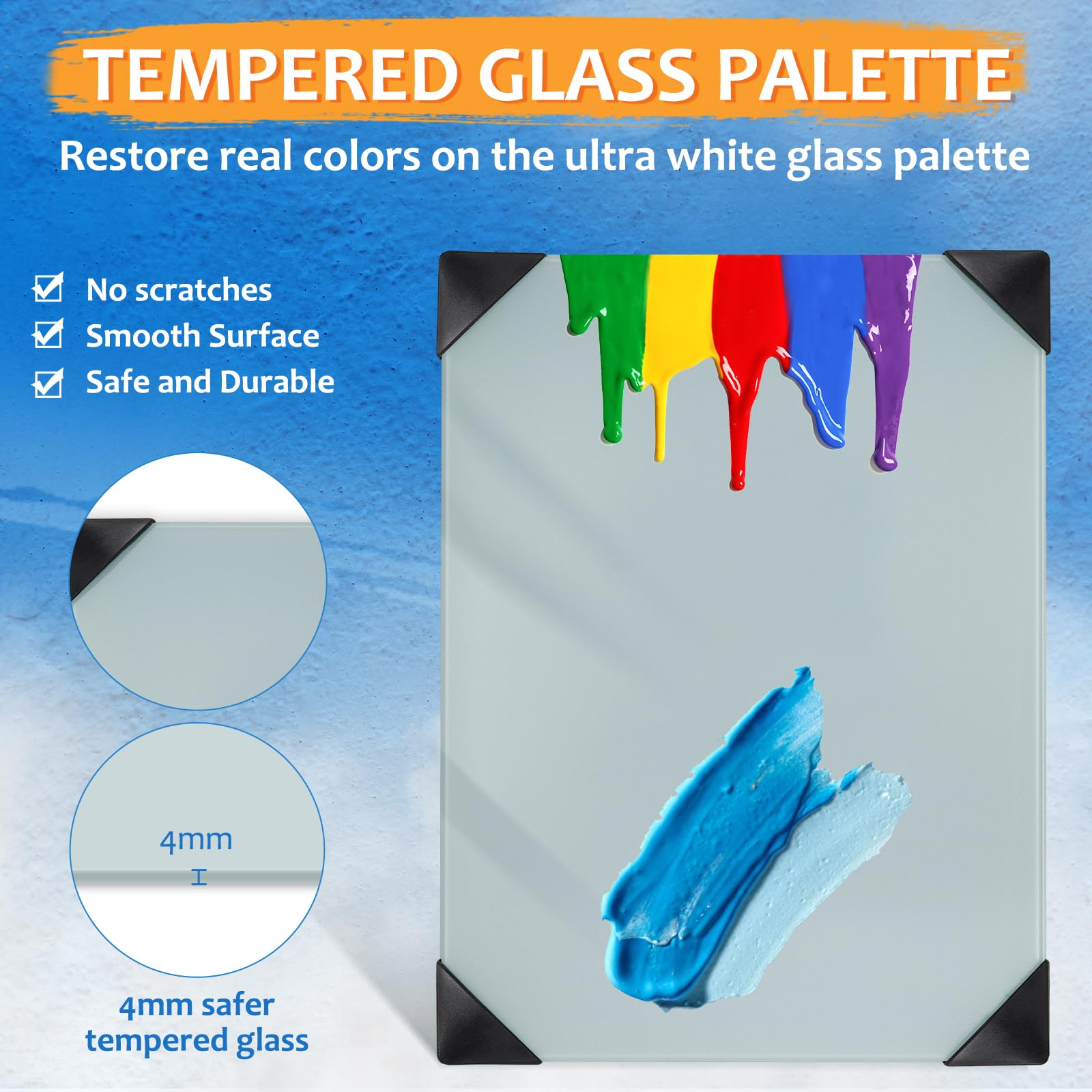 Tavolozza in vetro per pittura a olio, 40,6 x 30,5 cm, tavolozza di miscelazione della vernice grigia, per l'uso con tutti i supporti artistici, tavolozza per pittori ultra bianchi, per
