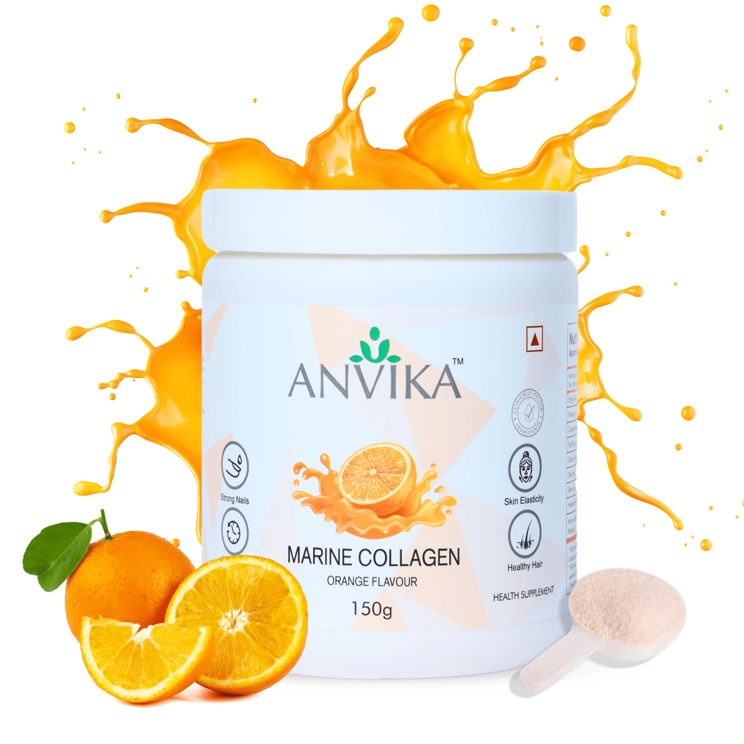 Marine Collagen Peptides Supplement for Skin, Hair, Nails. Bone & Joint | Clinically Proven | Hydrolyzed Marine Collagen Peptides | Collagen Supplements for Women & Men, Orange Flavour, 150 gms-image-48