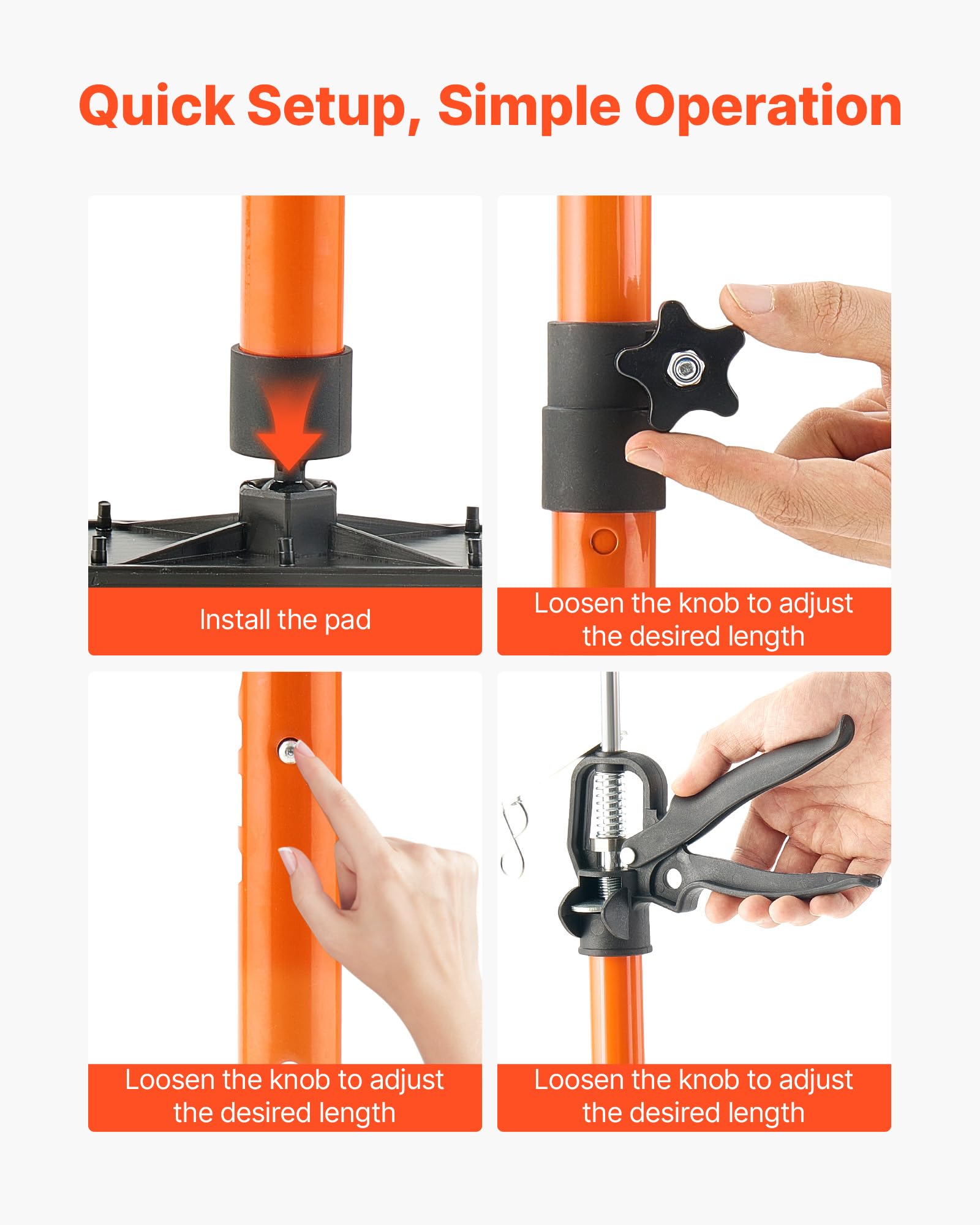 VEVOR Asta di Supporto, Confezione da 2, Telescopica Rapida in Acciaio da 53-115 cm, Sistema Regolabile a 3 Mani, Capacità Fino a 70 kg, per Martinetto per Armadietti, Barre di Carico